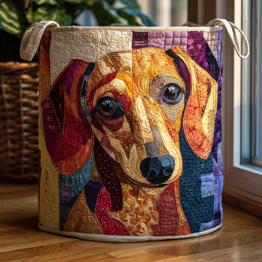 Cozy Dachshund Quilted Laundry Cute Dog Clothes Washing Hamper Fabric Storage Bin