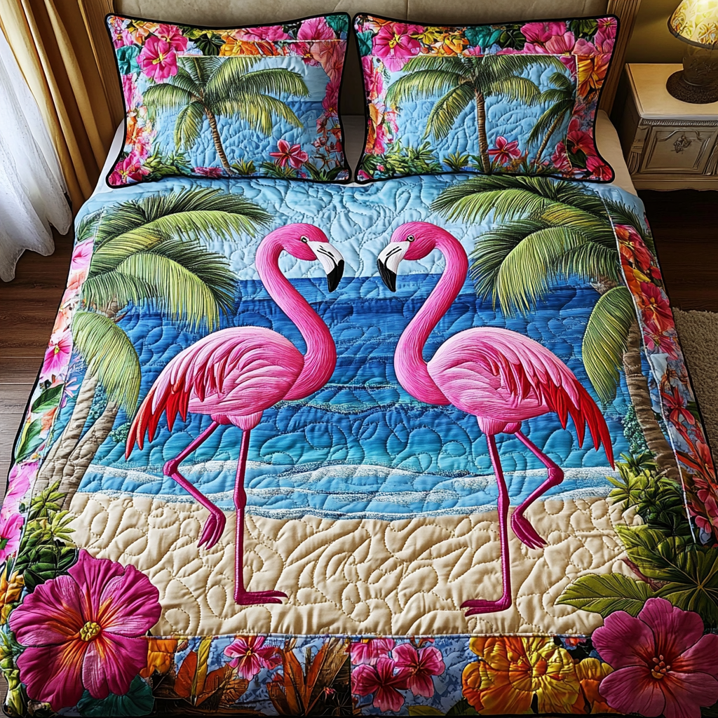 Cozy Flamingo Quilted Bedding Set Duvet Cover Bed Sheet Set Flamingo Themed Presents
