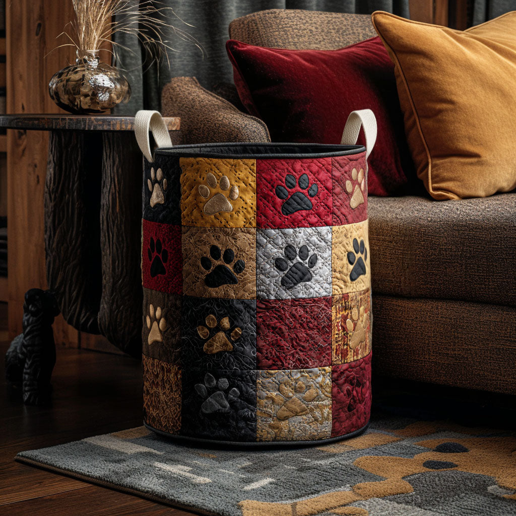 Cozy Lodge Paw Print Quilted Laundry Cute Dog Clothes Washing Hamper Fabric Storage Bin
