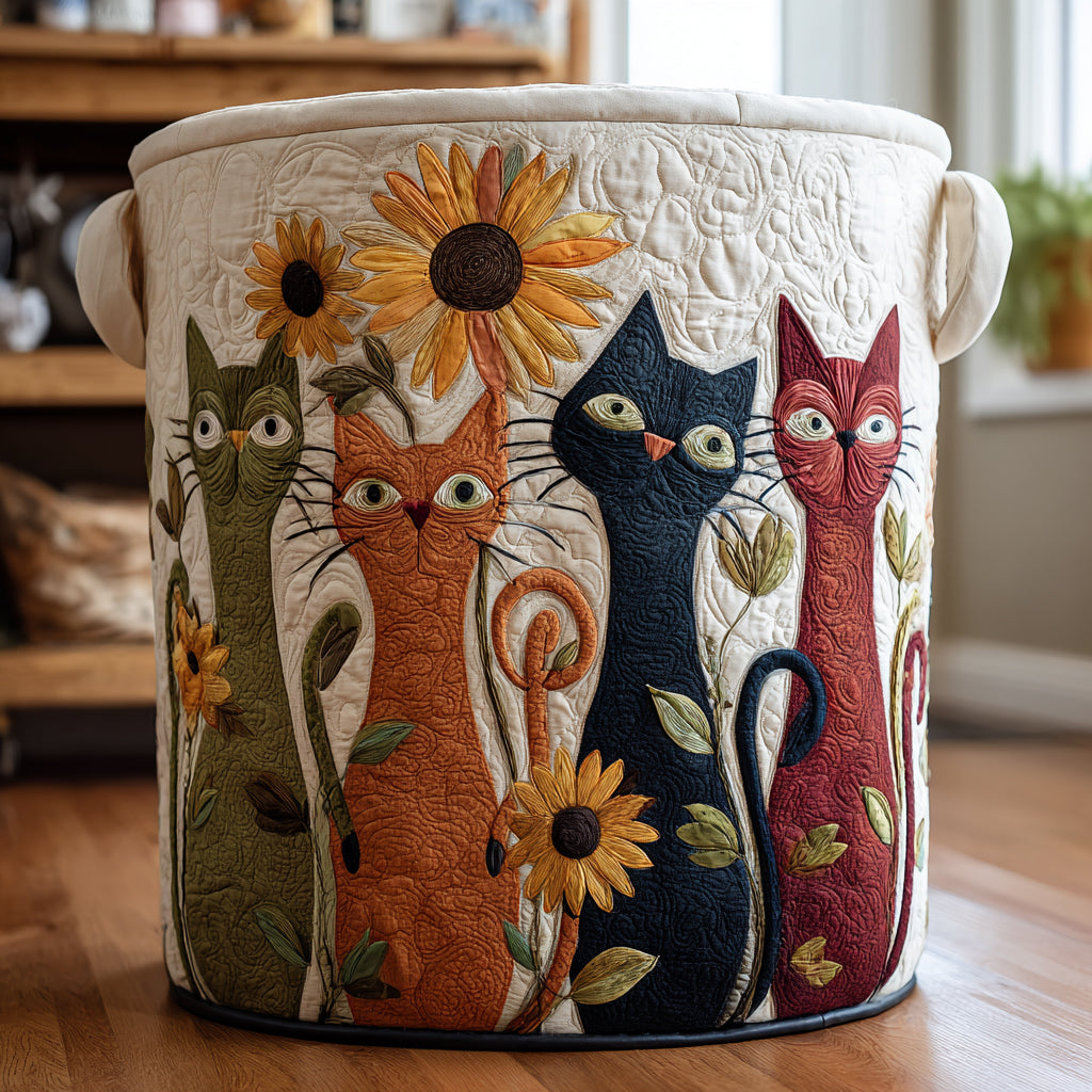 Curious Cats Quilted Laundry Cute Modern Family Clothes Hamper Cat Gifts For Him Her