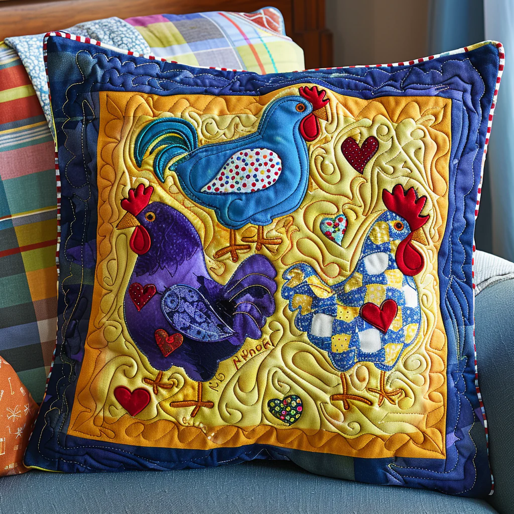 Cute Chick Charm Quilted Pillow Chicken Patchwork Cushion Best Decorative Pillow Gift