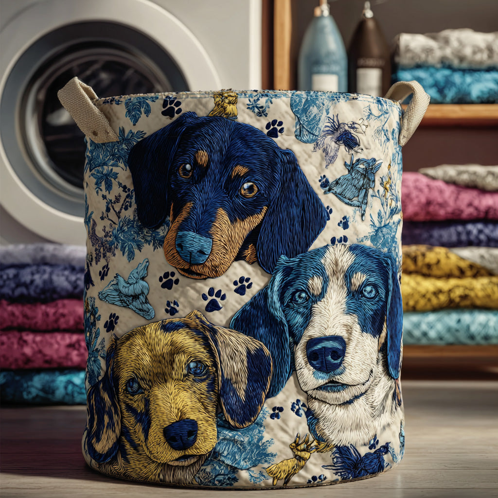 Dachshund Blue Sketch Quilted Laundry Family Clothes Hamper Sausage Dog Weenie Dog Gifts