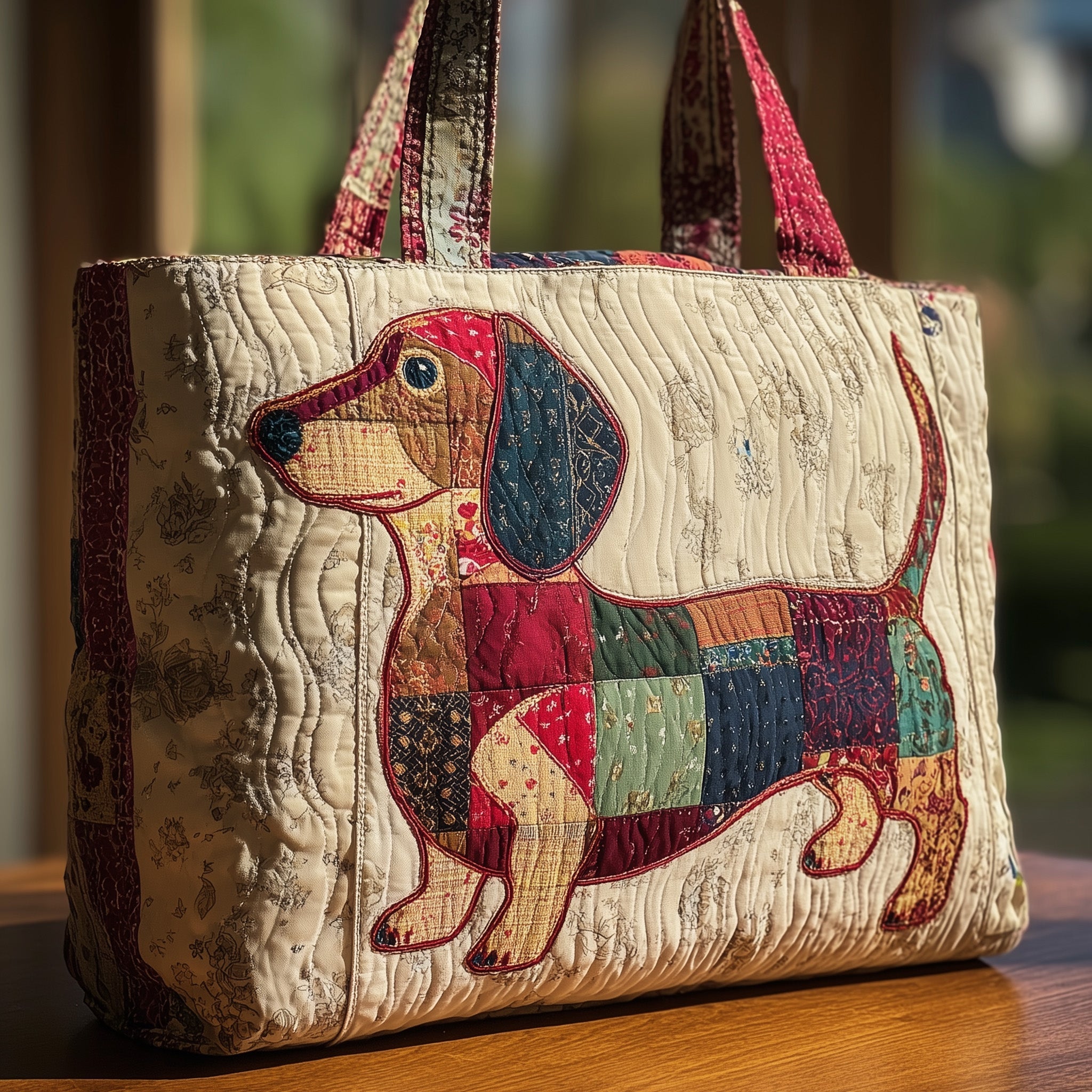 Dachshund Patchwork Quilted Tote Bag Best Work Totes For Women Dachshund Themed Gifts