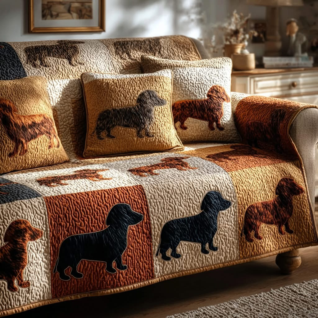 Dachshunds Cozy Quilted Sofa Cover Rustic Sofa Protector Gifts For Sausage Dog Lovers