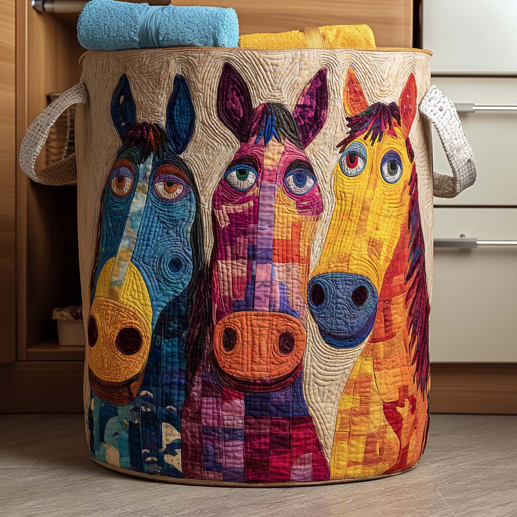 Dancing Horses Quilted Laundry Funny Cute Family Clothes Hamper Dragonfly Gifts For Her