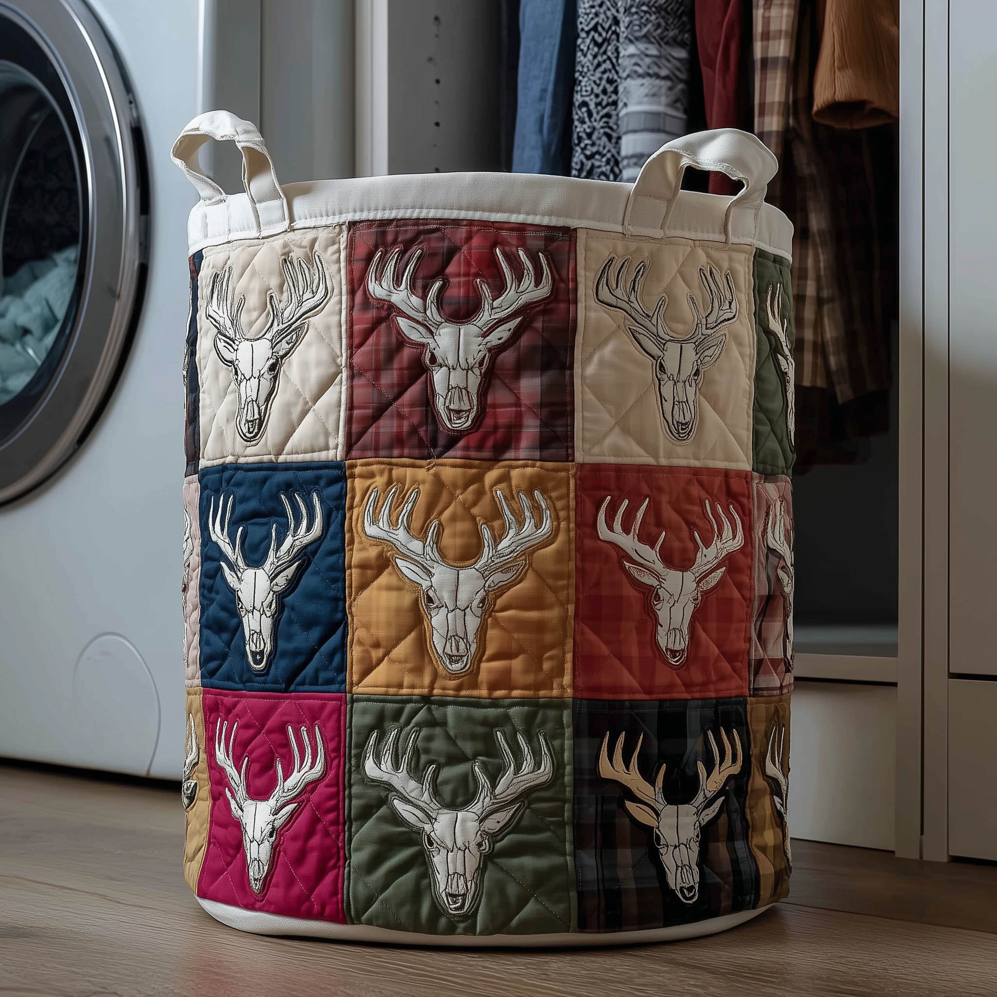 Deer Skull Quilted Laundry Basket Rustic Laundry Hamper Unique Gifts For Deer Hunter