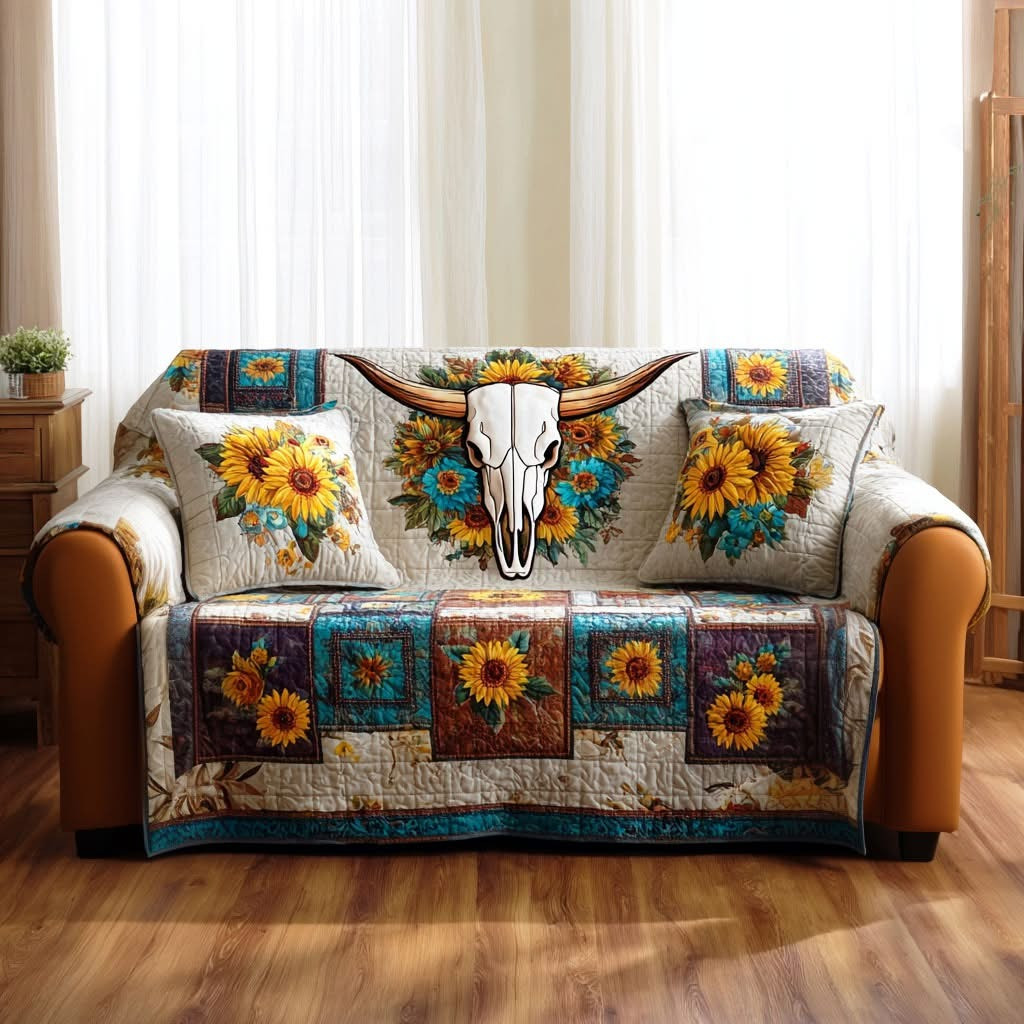 Desert Longhorn Quilted Sofa Cover Floral Western Couch Covers Home Decorations