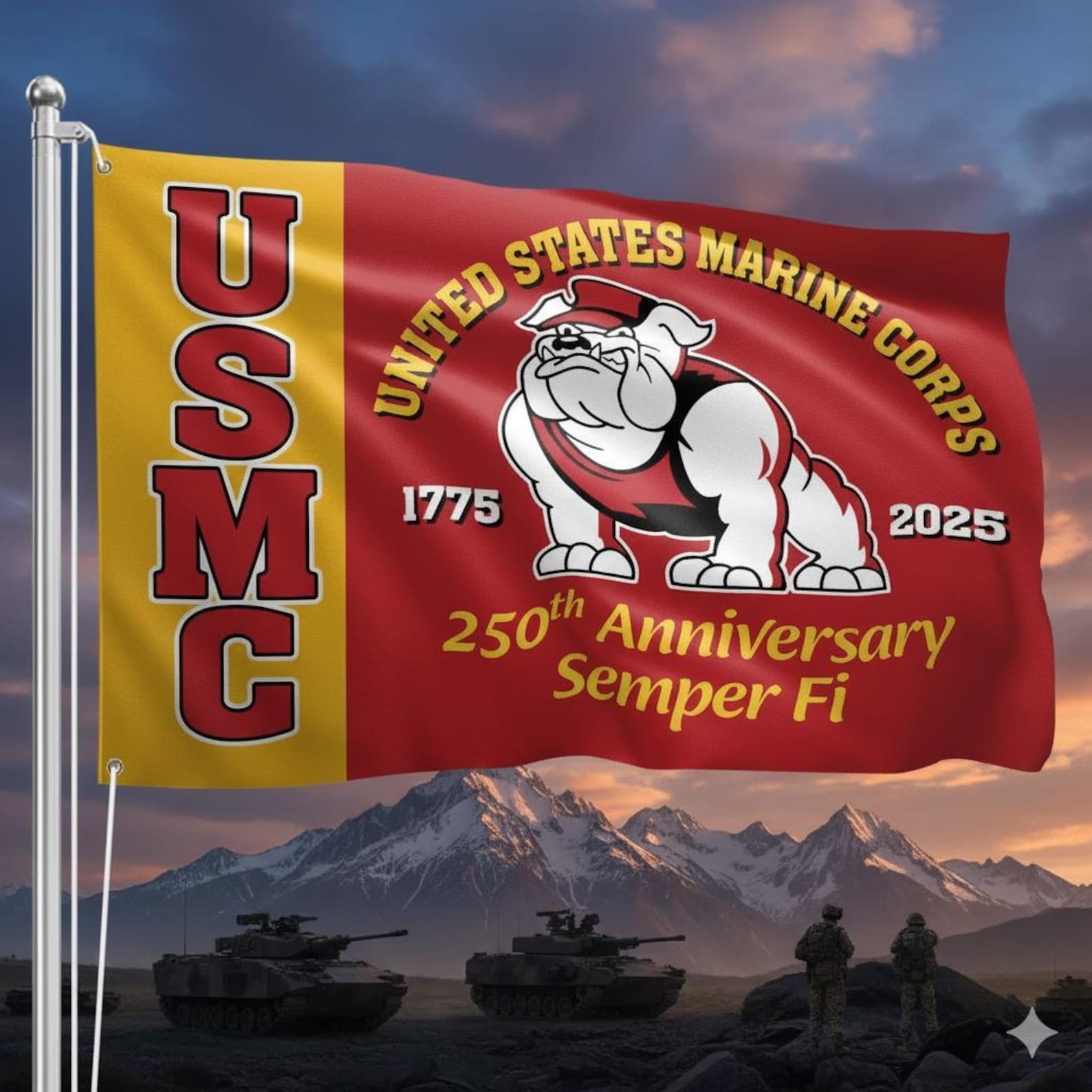 Devil Dog USMC Flag US Marine Corps 250th Anniversary Semper Fi Patriotic 2025 Veteran Gifts