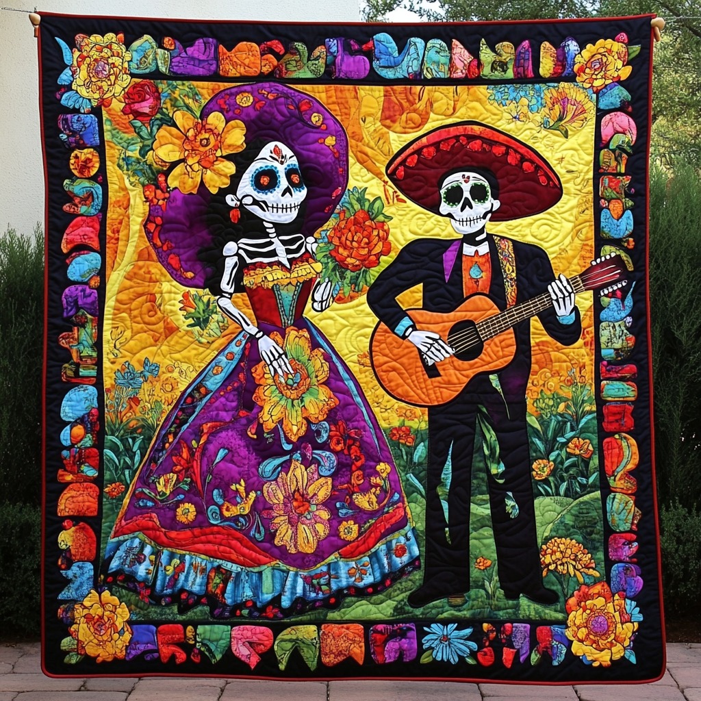 Dia De Los Muertos Quilted Blanket Day Of The Dead Throw Blanket Gifts Ideas
