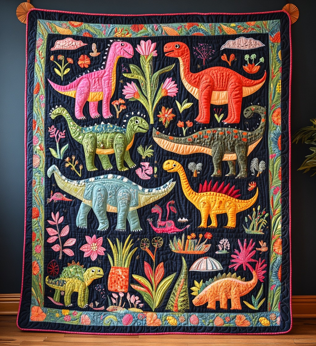 Dinosaur Dreamland Quilted Blanket Colorful Whimsical Throw Blanket Gifts For Son