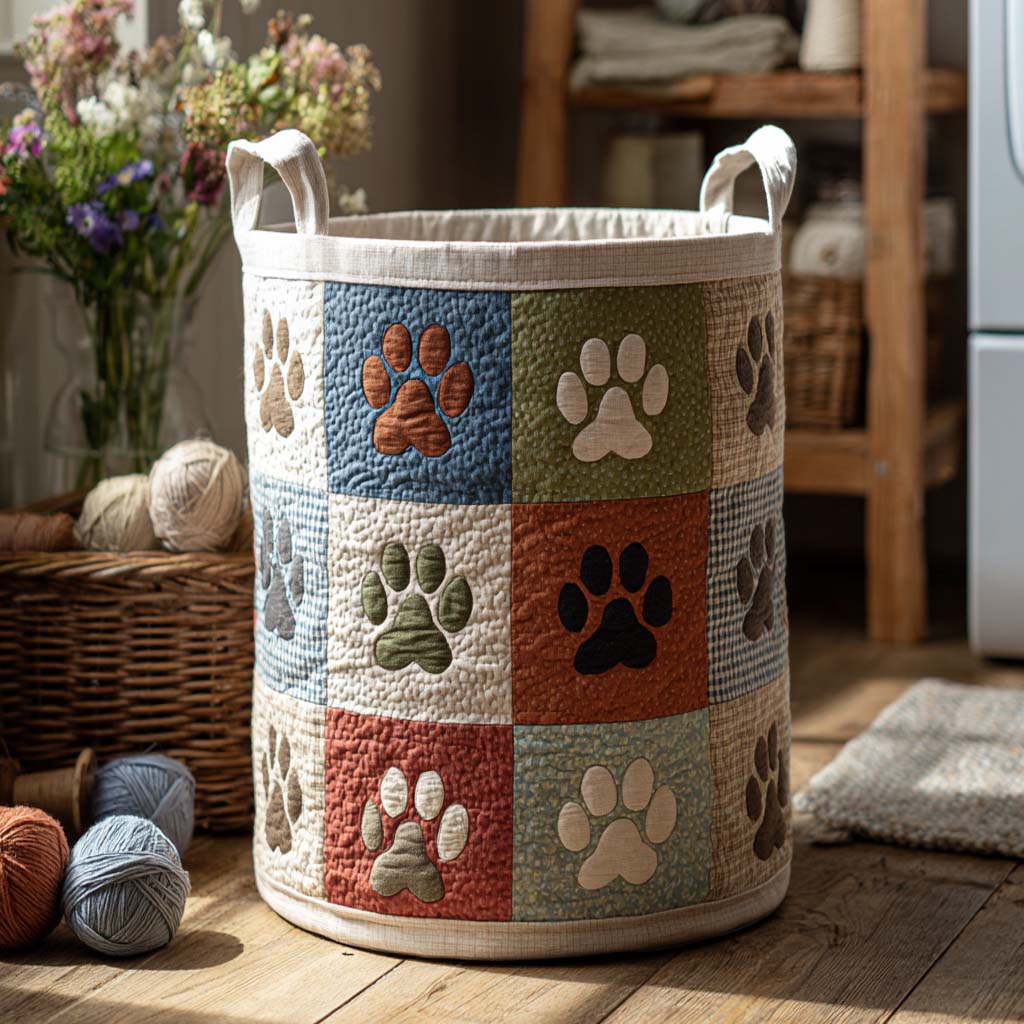Dog Paw Autumn Patch Laundry Basket Fabric Storage Bin Clothes Hamper Pet Lover Gifts