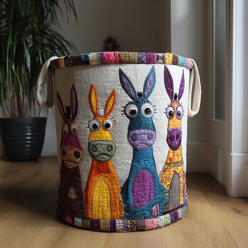 Donkey Country Chuckles Quilted Laundry Basket Fabric Funny Cute Laundry Hamper Storage Bin
