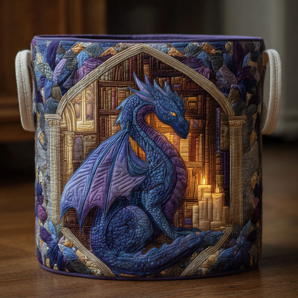 Dragon Blue Sentinel Quilted Laundry Basket Fabric Clothes Hamper Dragon Gifts For Him