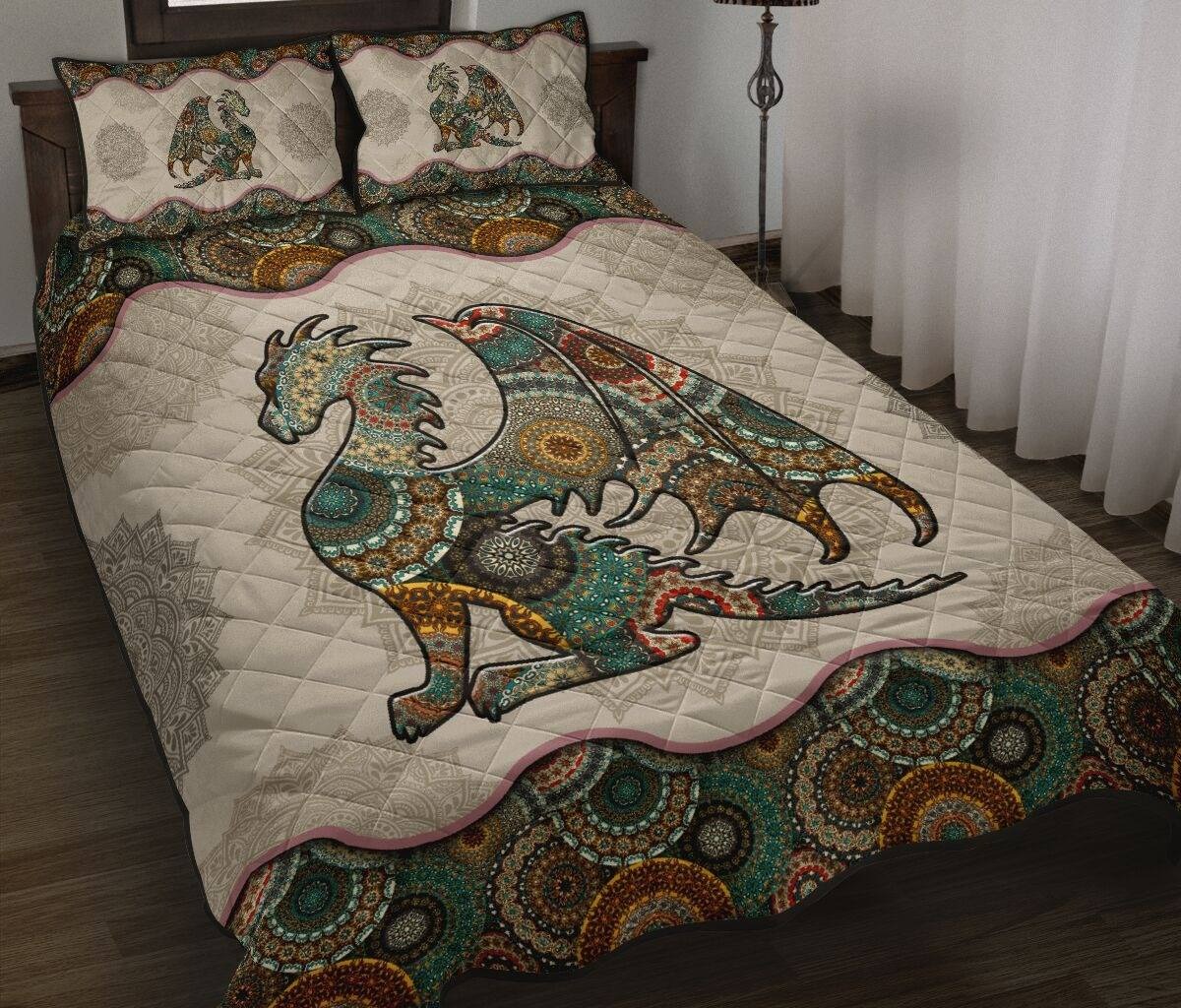 Dragon Mandala Quilt Bedding Set Bohemian Duvet Cover Sets Best Gifts For Dragon Lovers