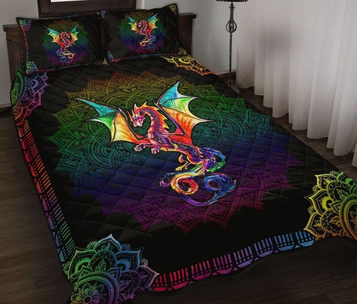 Dragon Mandala Quilt Bedding Set Colorful Bohemian Duvet Cover Sets Gifts For Dragon Lovers