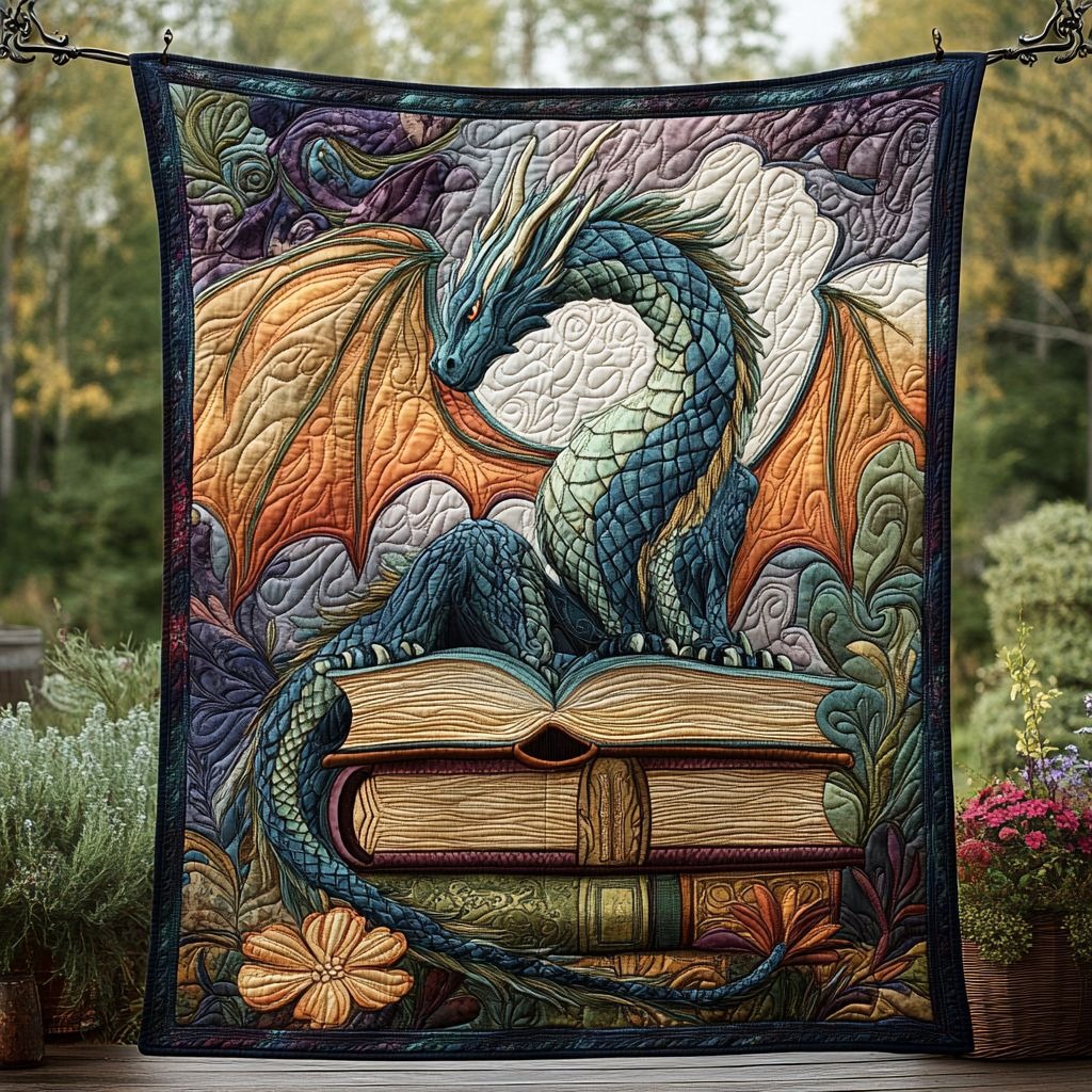Dragon Twilight Guardian Quilted Blanket Bookish Throw Blanket Gifts for Dragon Lovers