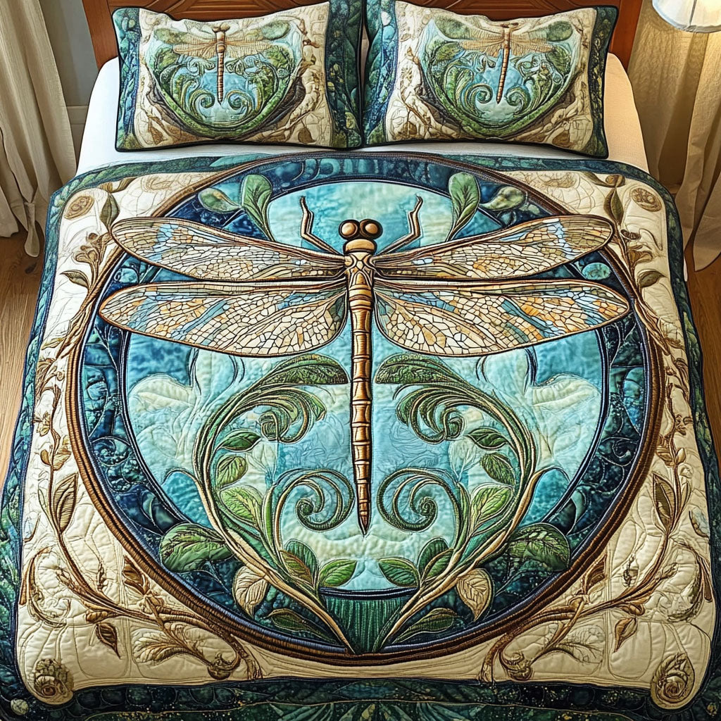 Dragonfly Aqua Quilted Bedding Set Unique Sheet Sets Gifts For Dragonfly Lovers