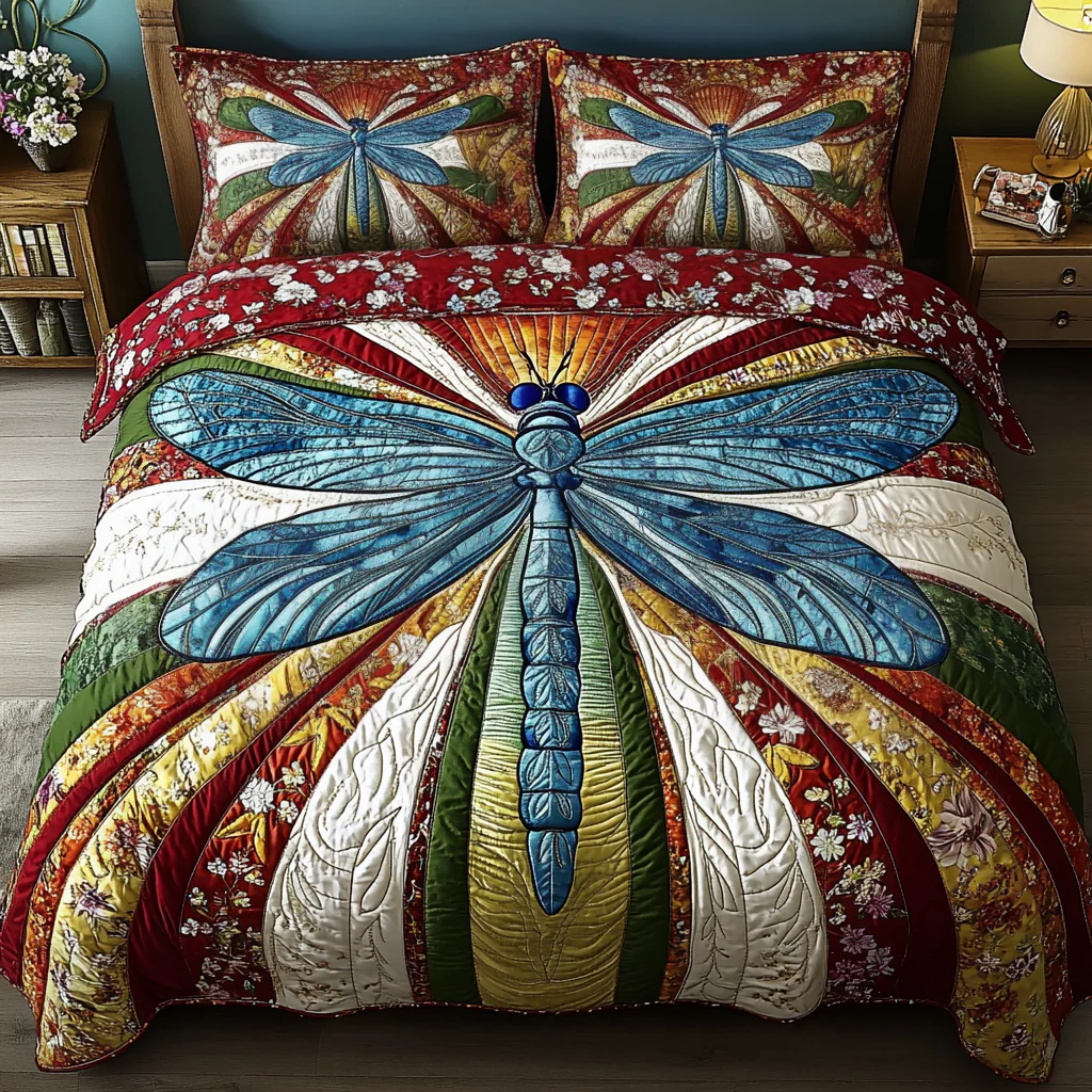 Dragonfly Aurora Flyer Quilted Bedding Set Best King Bed Sheets Dragonfly Gift Ideas