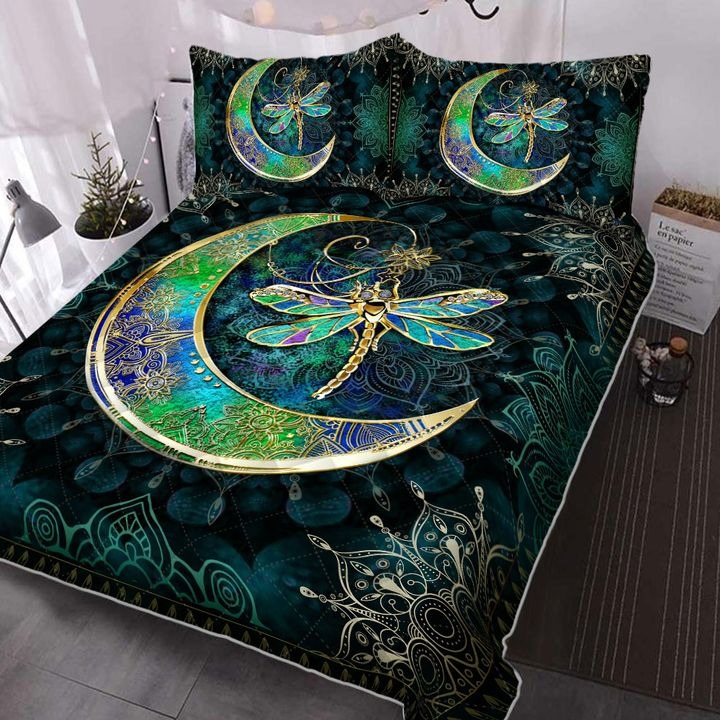 Dragonfly Moon Quilt Bedding Set Hippie Duvet Cover Sets Unique Dragonfly Gift Items