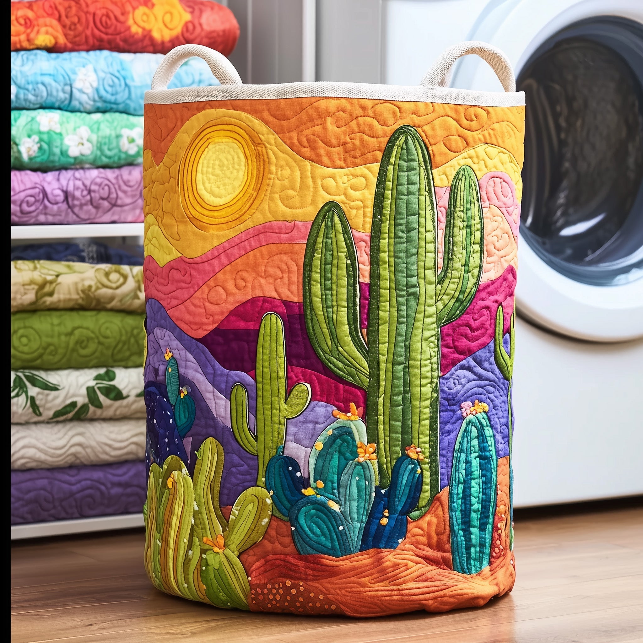 Dreamy Cactus Quilted Laundry Basket Colorful Clothes Hamper Apartment Living Gifts