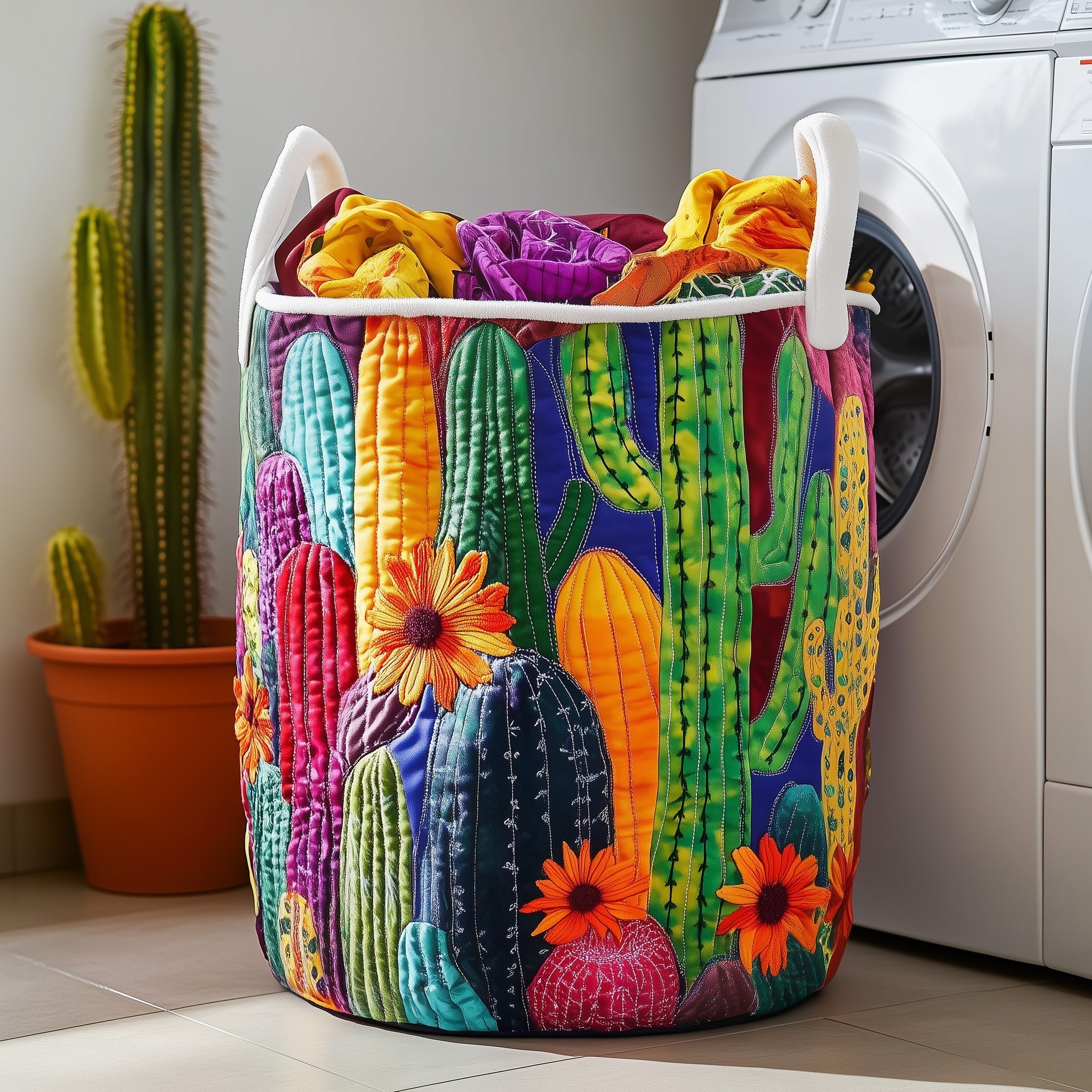 Dreamy Cactus Quilted Laundry Basket Vibrant Laundry Hamper Best House Warming Gift