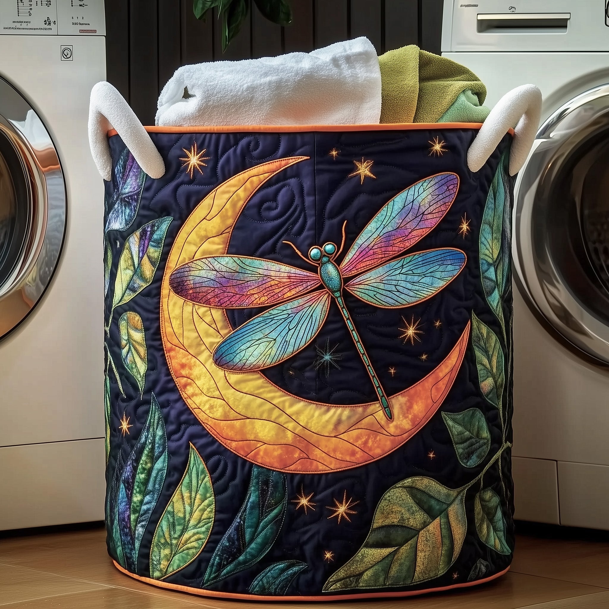 Dreamy Dragonfly Quilted Laundry Basket Crescent Moon Hamper Basket Dragonfly Themed Gifts