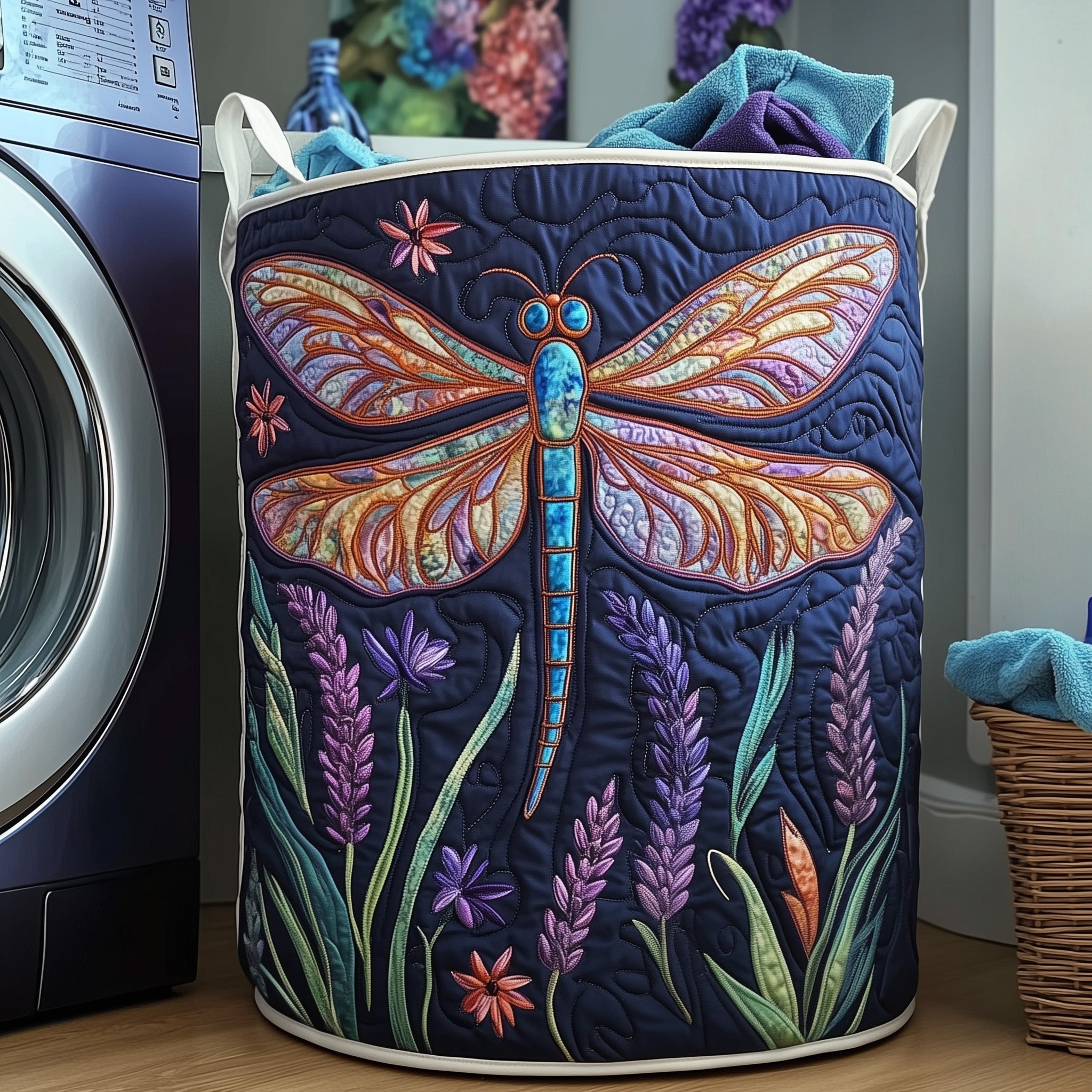 Dreamy Dragonfly Quilted Laundry Basket Floral Clothes Hamper Dragonfly Gifts For Women