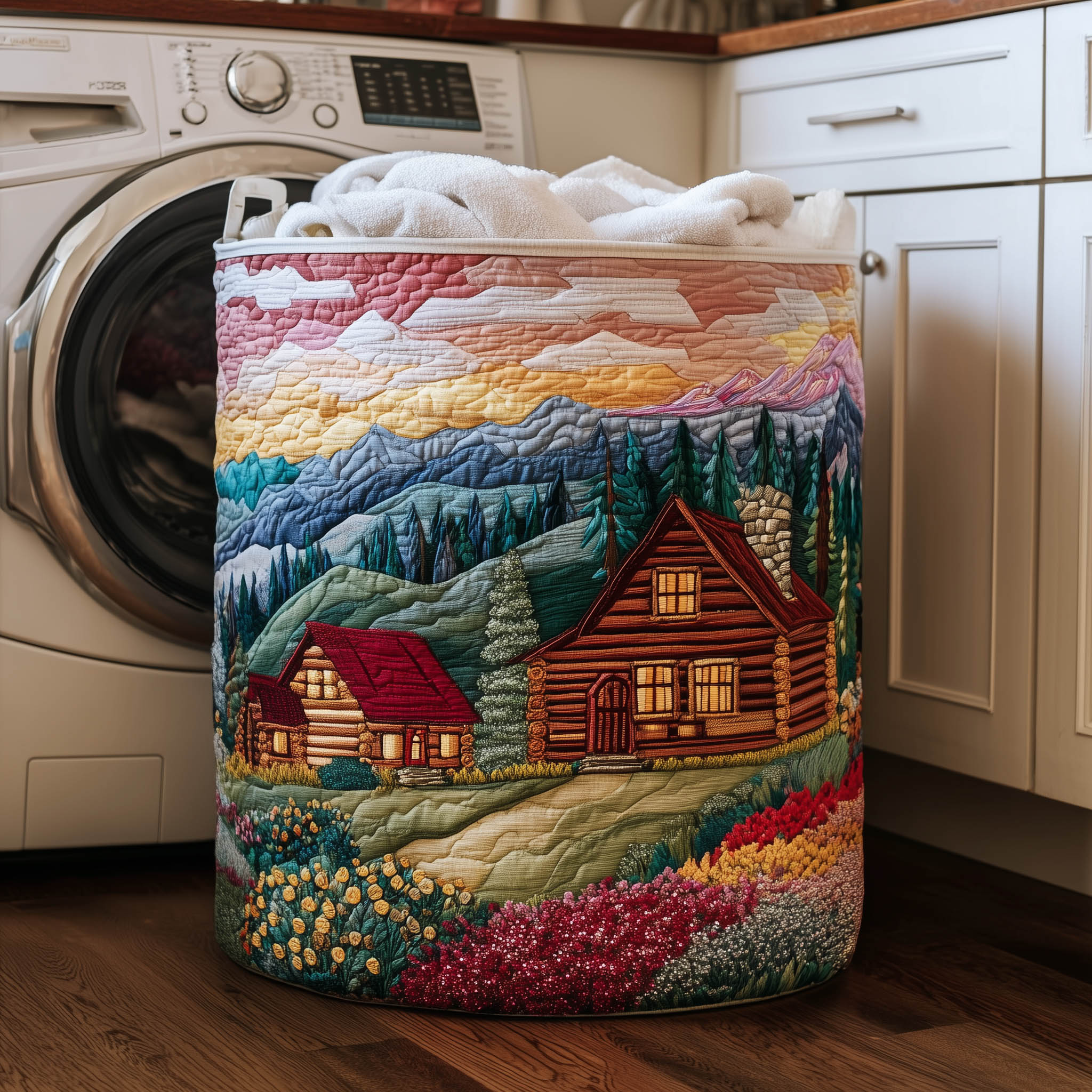 Dreamy Meadow Quilted Laundry Basket Floral Field Clothes Hamper Cute Housewarming Gifts