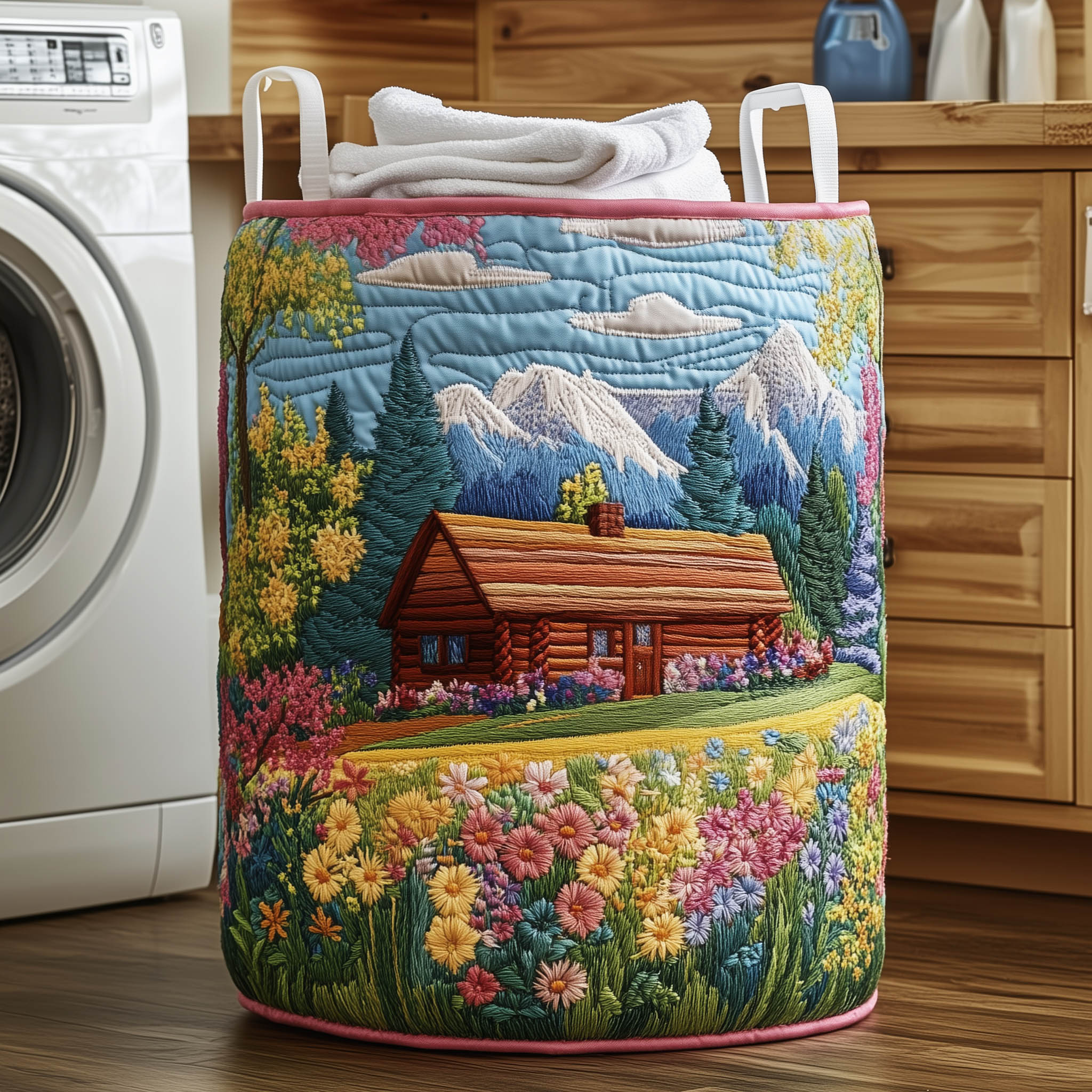 Dreamy Meadow Quilted Laundry Basket Summer Daisy Field Laundry Hamper Gifts For Mother