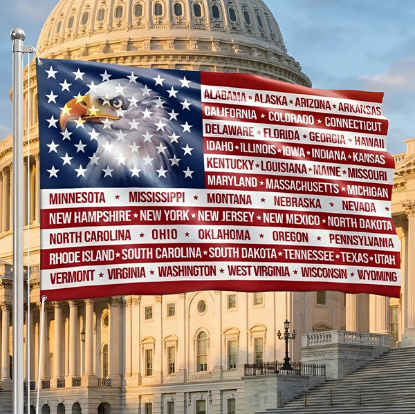 Eagle America 50 States Names Flag USA 250th Anniversary Flag Patriotic Outdoor Decor