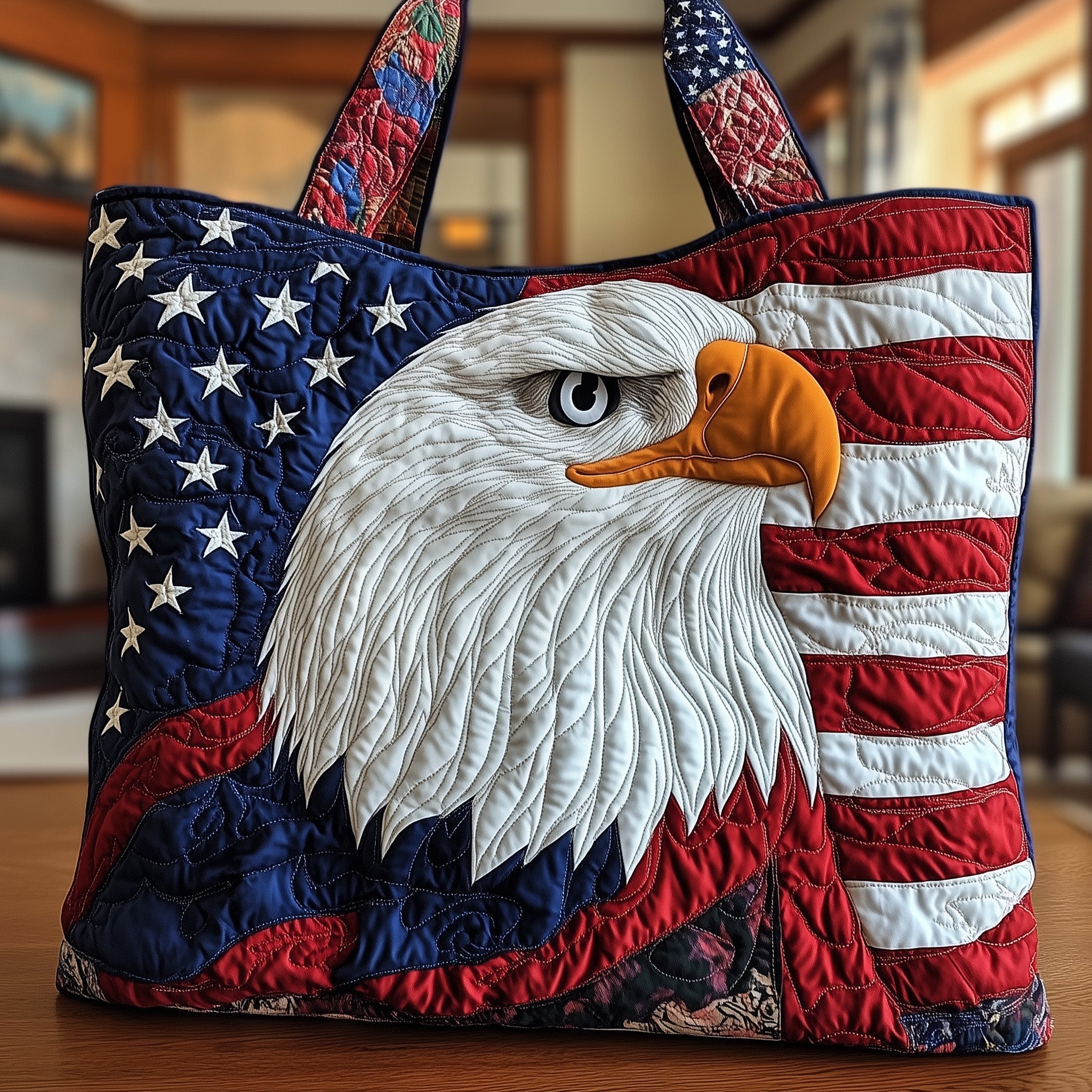 Eagle American Flag Quilted Tote Bag Patriotic Pride HandBag 4th Of July Gifts For Her