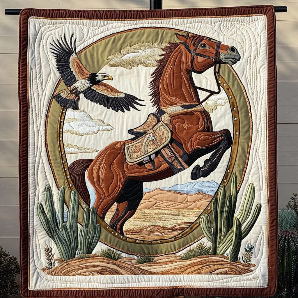 Eagle And Horse Quilted Blanket Western Spirit Cowboy Style Throw Blanket Gifts For Dad