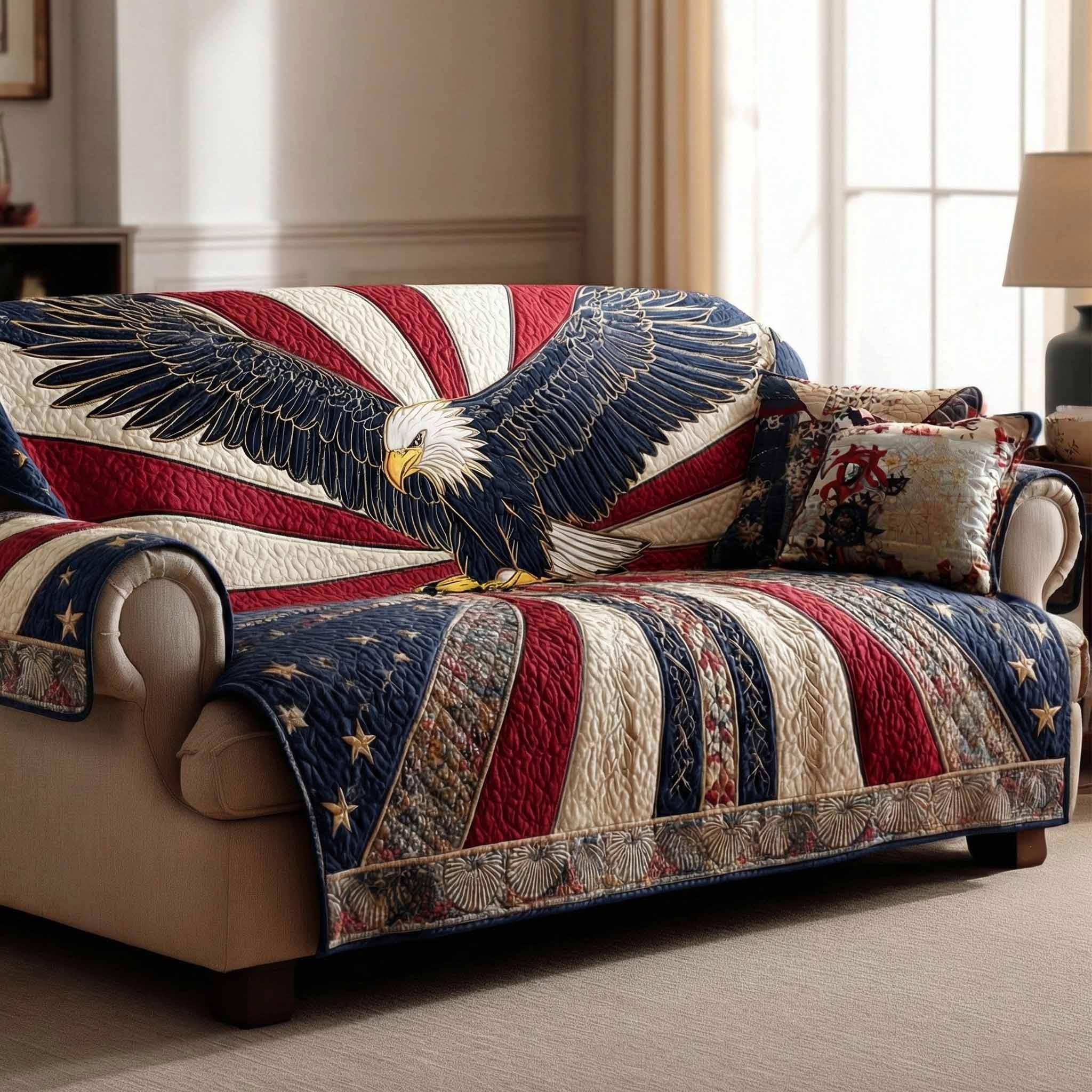 Eagle Freedom Flight Quilted Sofa Cover Patriotic Couch Covers Independence Day Gifts