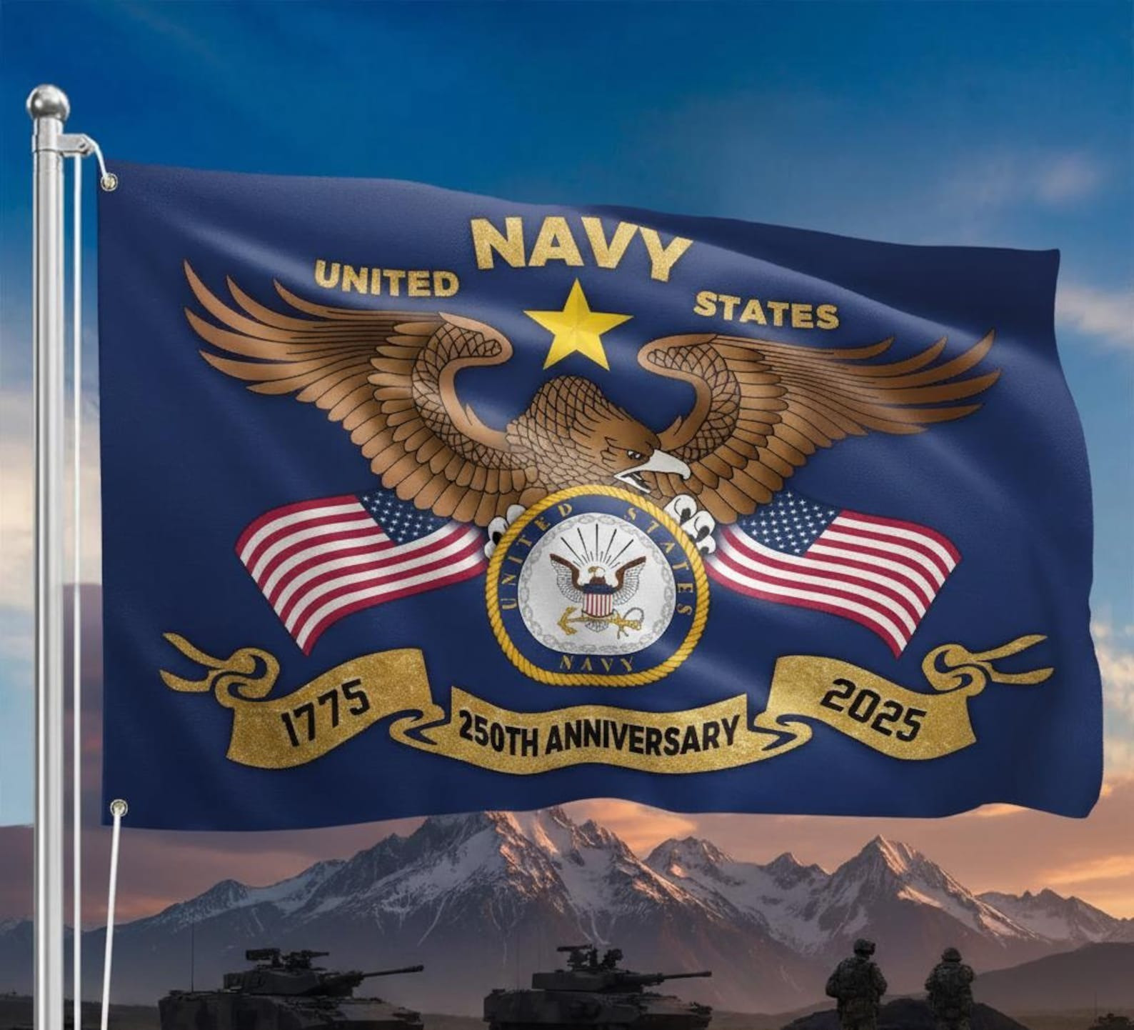 Eagle Navy United States Flag 250th Anniversary America Freedom Military Home Decor Gifts
