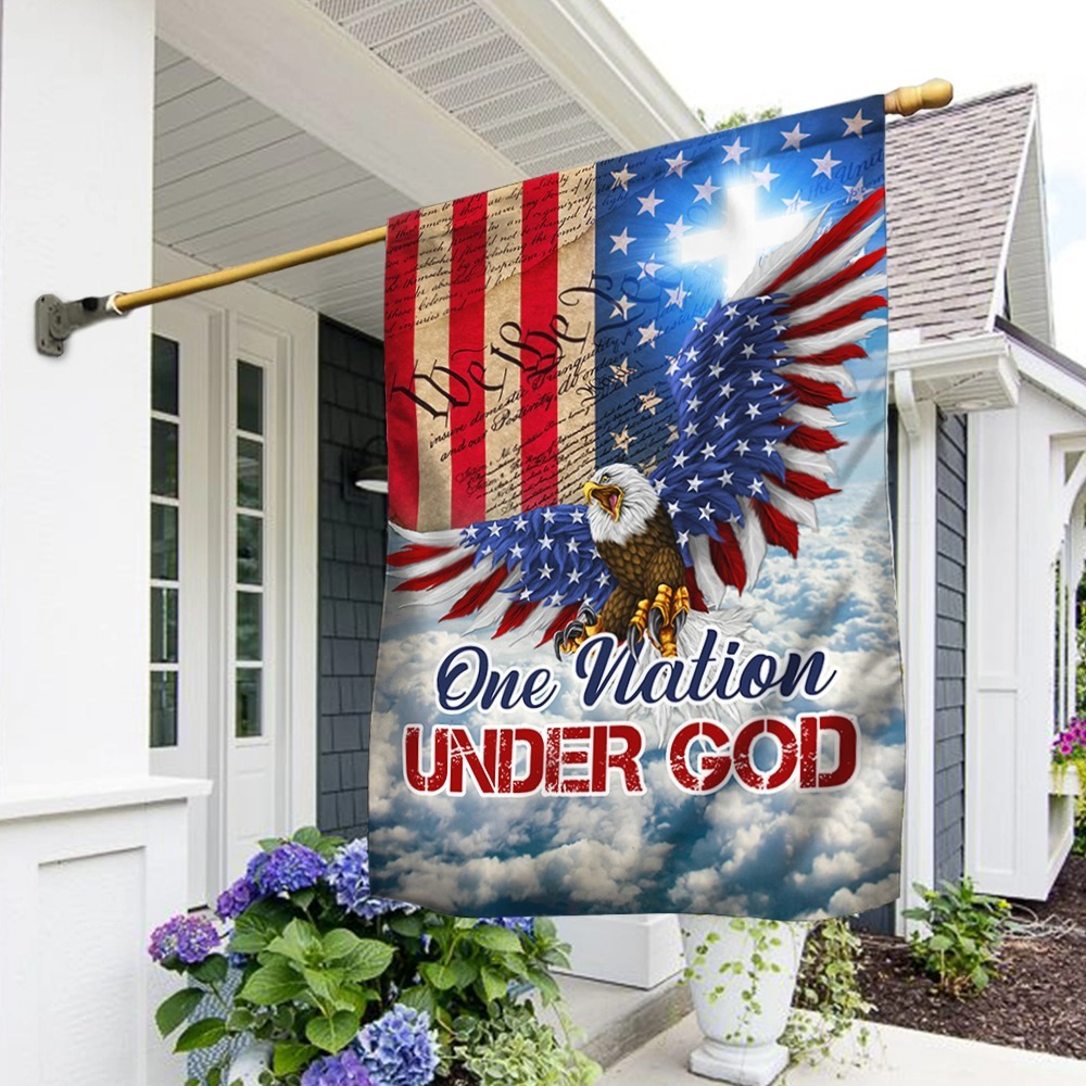 Eagle One Nation Under God Flag We The People USA Flag Christian Home Decor For 4th Of July