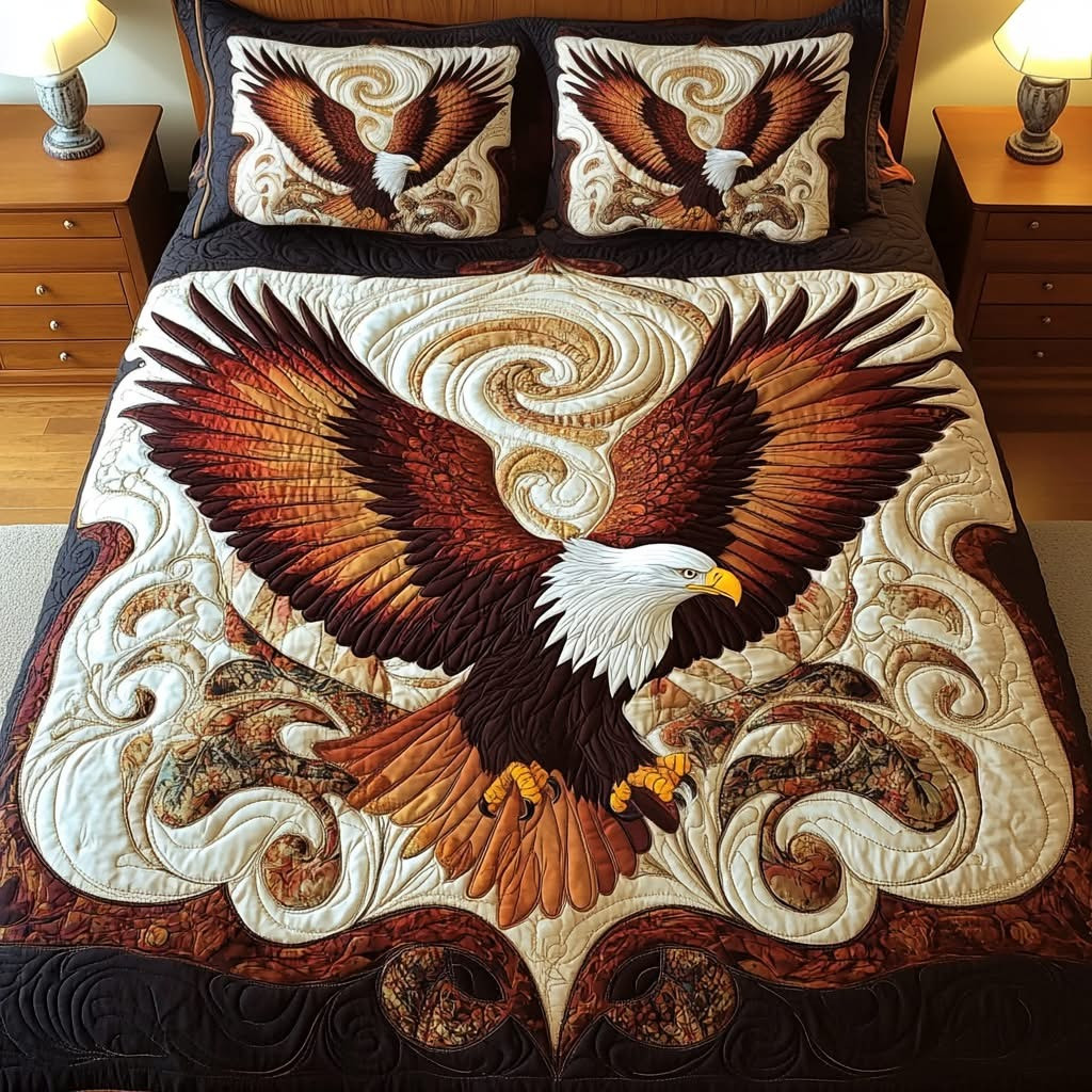 Eagle Star Soar Quilted Bedding Set Wildlife Bed Sheet Set Gifts For Eagle Lovers