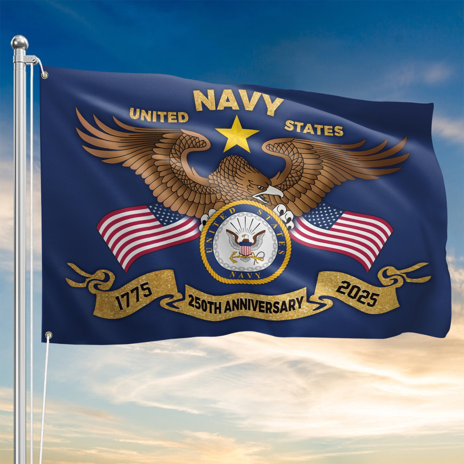 Eagle United States Navy 250Th Anniversary Flag 1775 2025 Best Gifts For Navy Veterans
