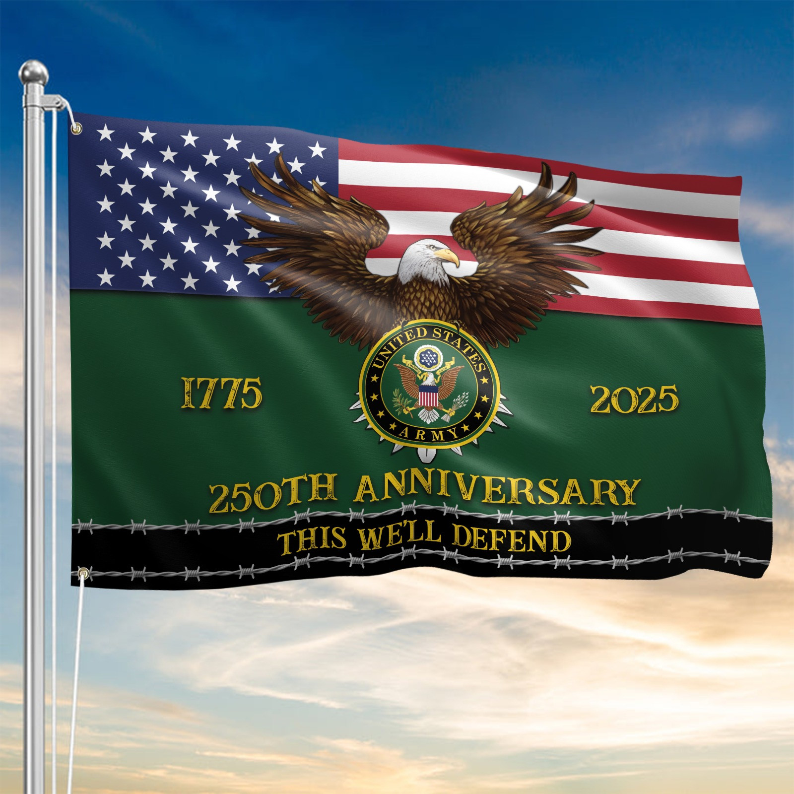 Eagle U.S Army 250Th Anniversary 1775 2025 USA Flag This We'll Defend Patriot Veteran Decor