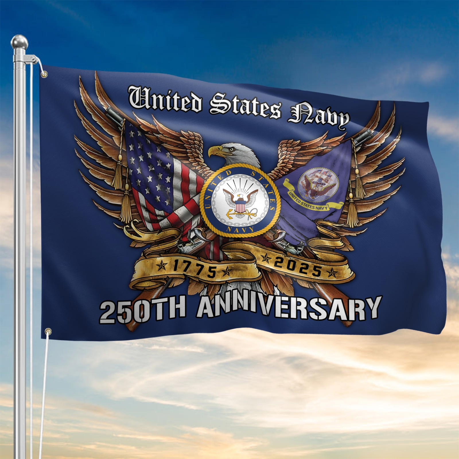 Eagle U.S. Navy 250Th Anniversary Flag 1775 2025 USN Cool Gift Ideas For Navy Veterans