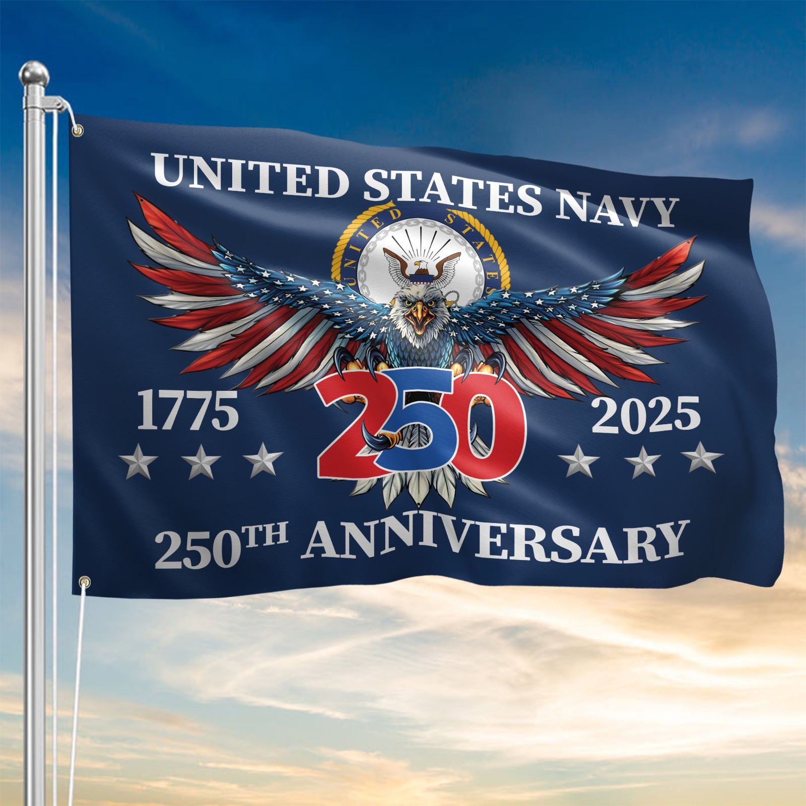 Eagle U.S. Navy 250Th Anniversary Flag 1775 2025 USN Merch Decor Unique Veteran Gifts