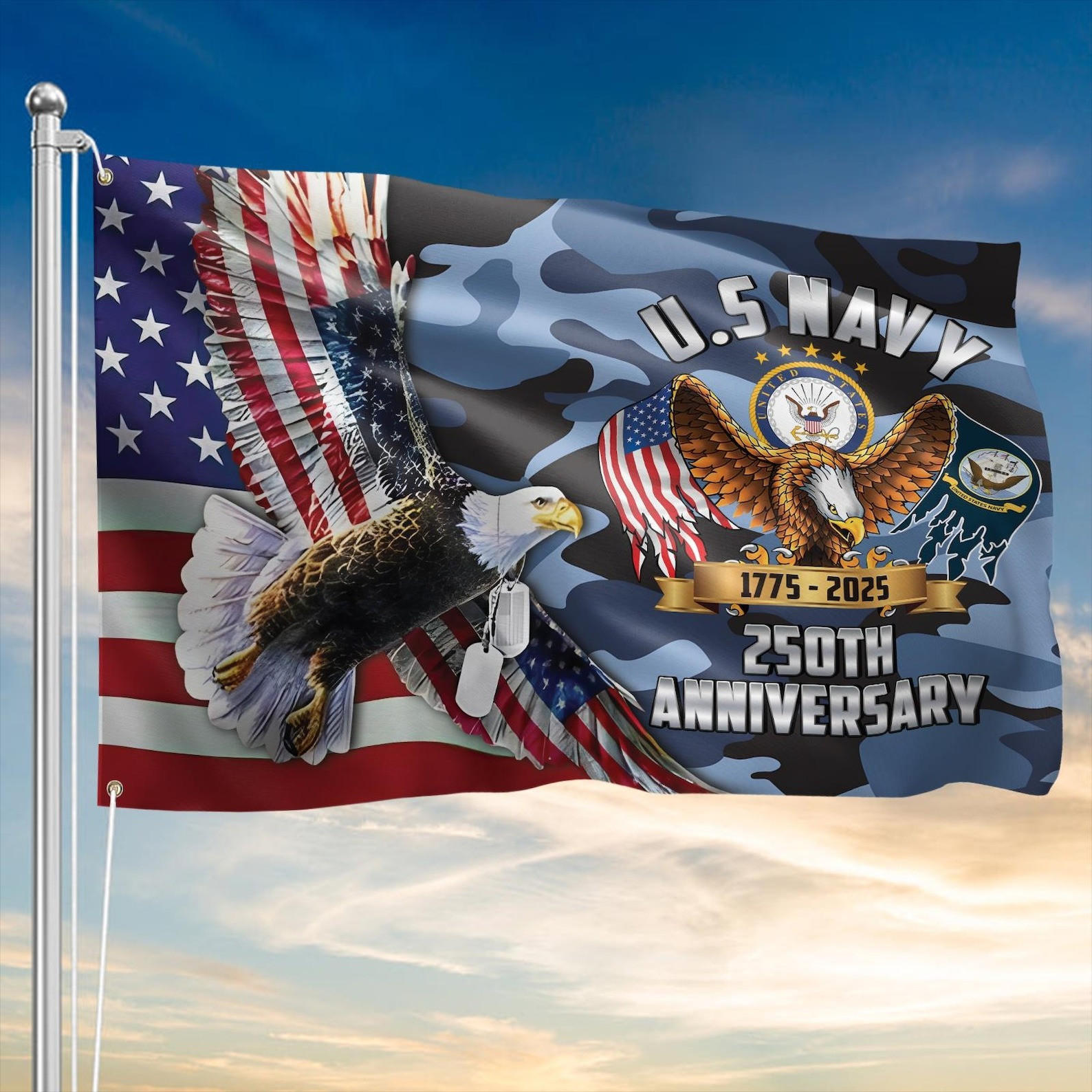 Eagle US Navy 250th Anniversary Flag American 1775 2025 Patriotic Flag Outdoor Decor Gifts