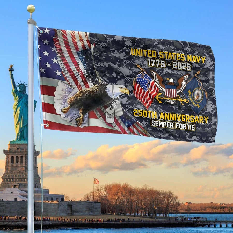 Eagle US Navy 250th Anniversary Flag Semper Fortis American Flag USN Merch Patriotic Gifts