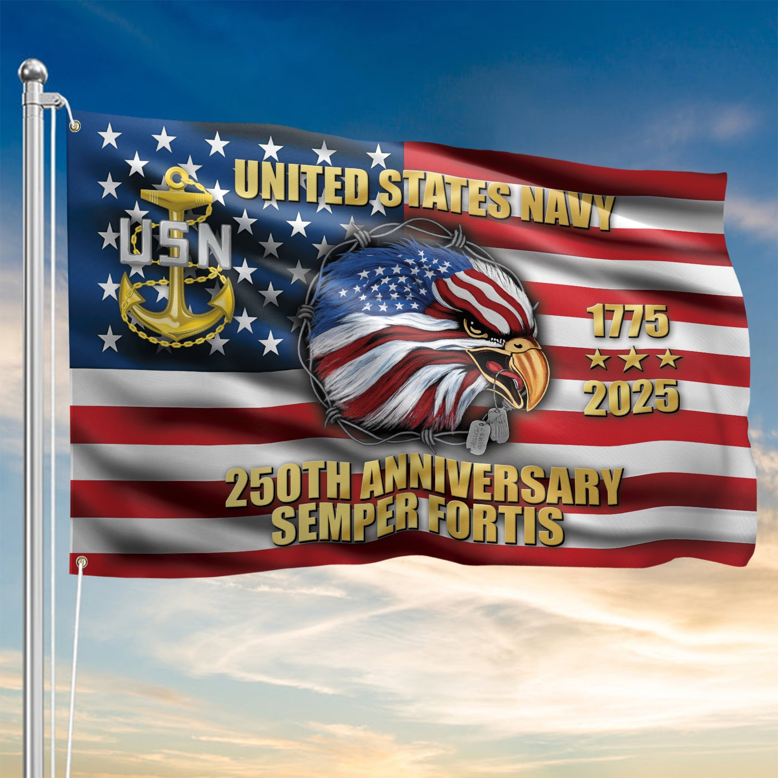 Eagle U.S. Navy Semper Fortis 250Th Anniversary Flag 1775 2025 USN Merch American Flag