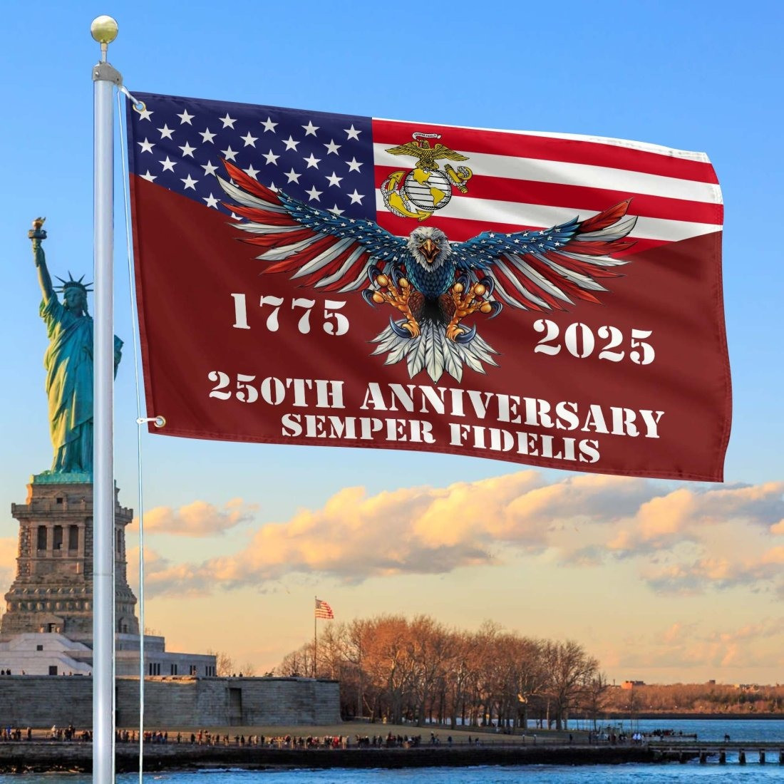 Eagle USMC 250th Anniversary Flag 2025 Semper Fidelis Merch Gifts For Marine Veteran