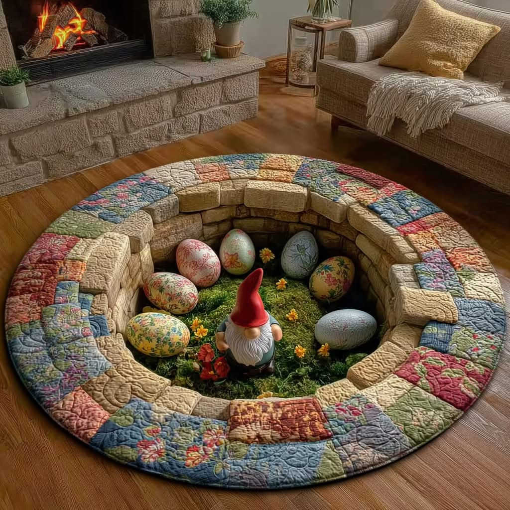 Easter Gnome Garden Quilted Round Mat Holiday Home Decor Cute Easter Gift Items