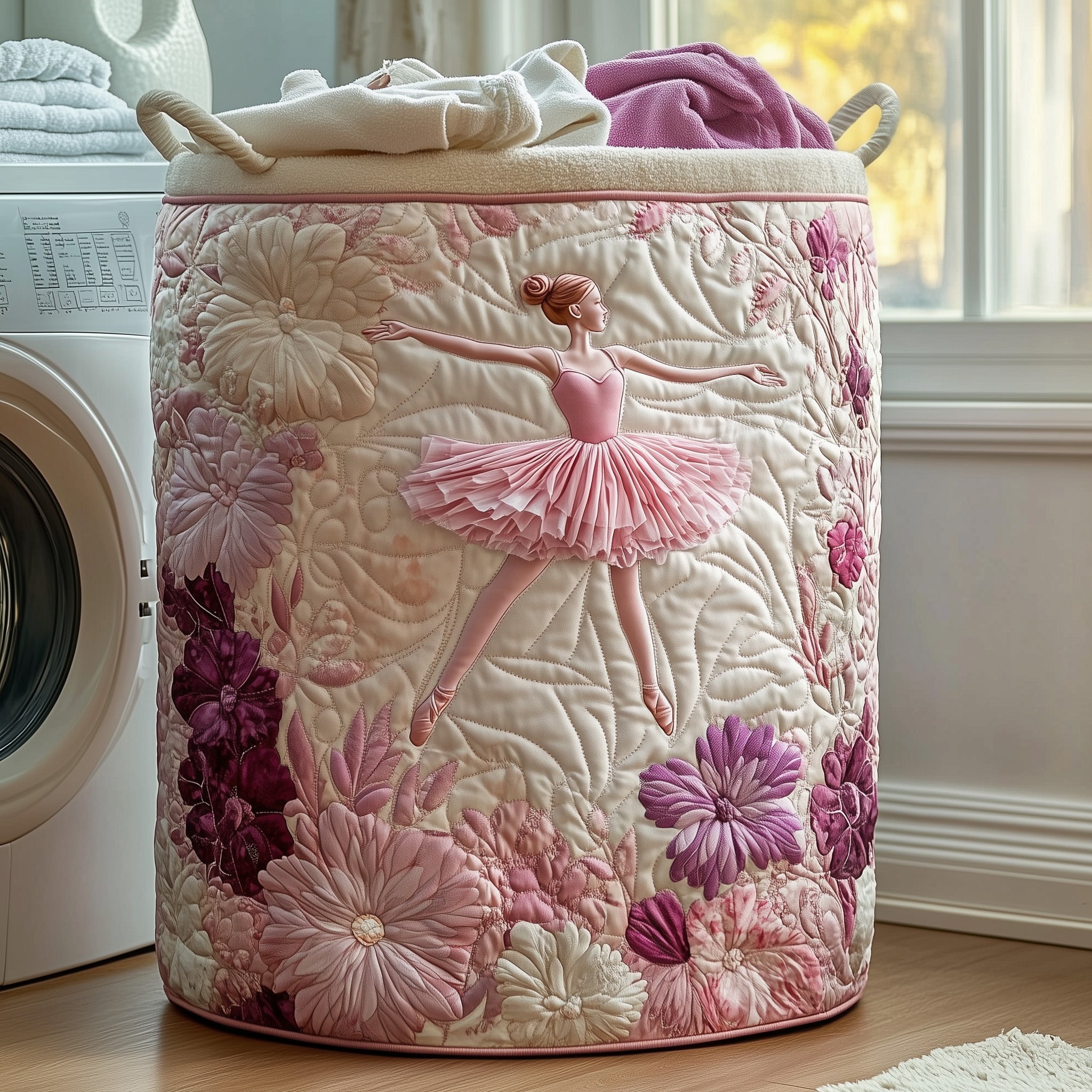 Elegant Ballerina Quilted Laundry Basket Pink Pastel Laundry Hamper Ballet Themed Gifts