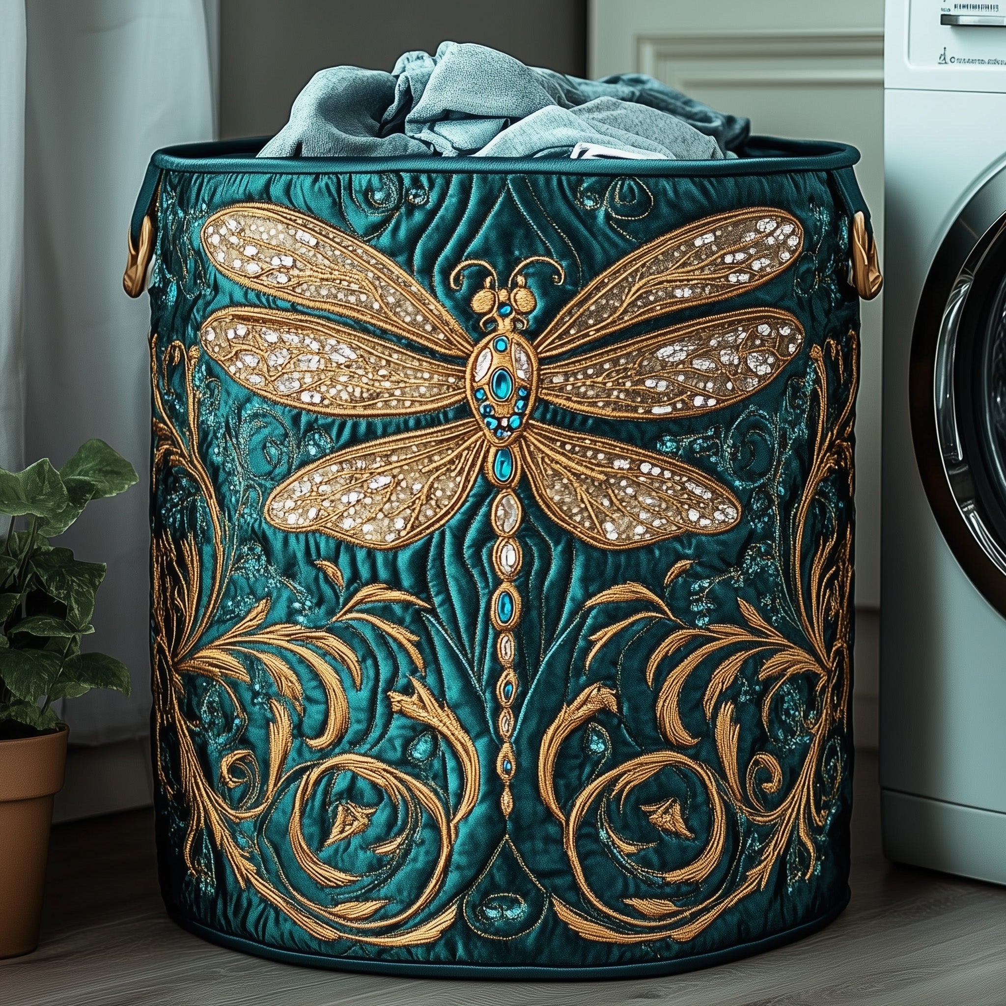 Elegant Dragonfly Quilted Laundry Basket Jewelry Themed Laundry Hamper Dragonfly Lovers Gifts