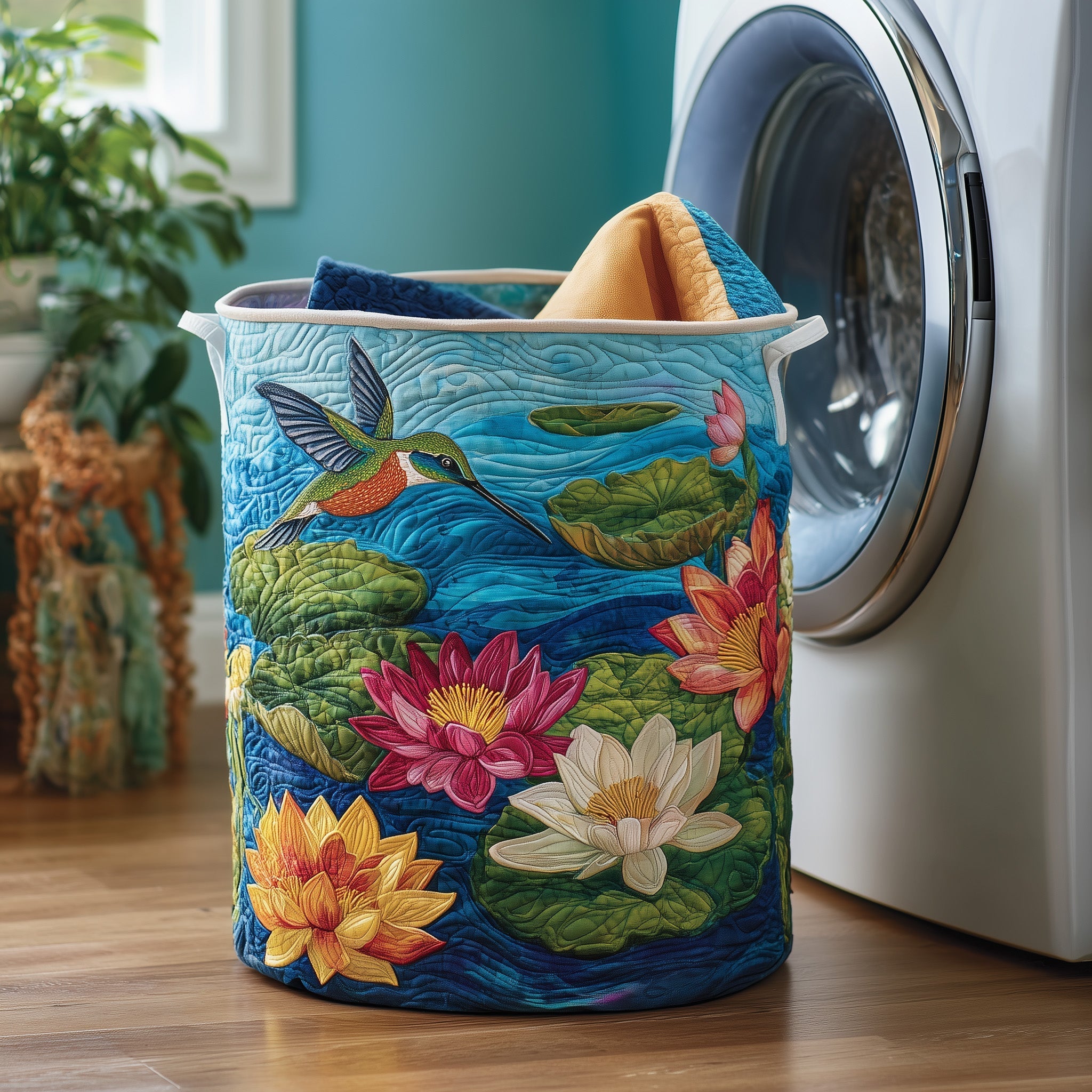 Elegant Hummingbird Quilted Laundry Basket Lotus Laundry Hamper Hummingbird Related Gifts