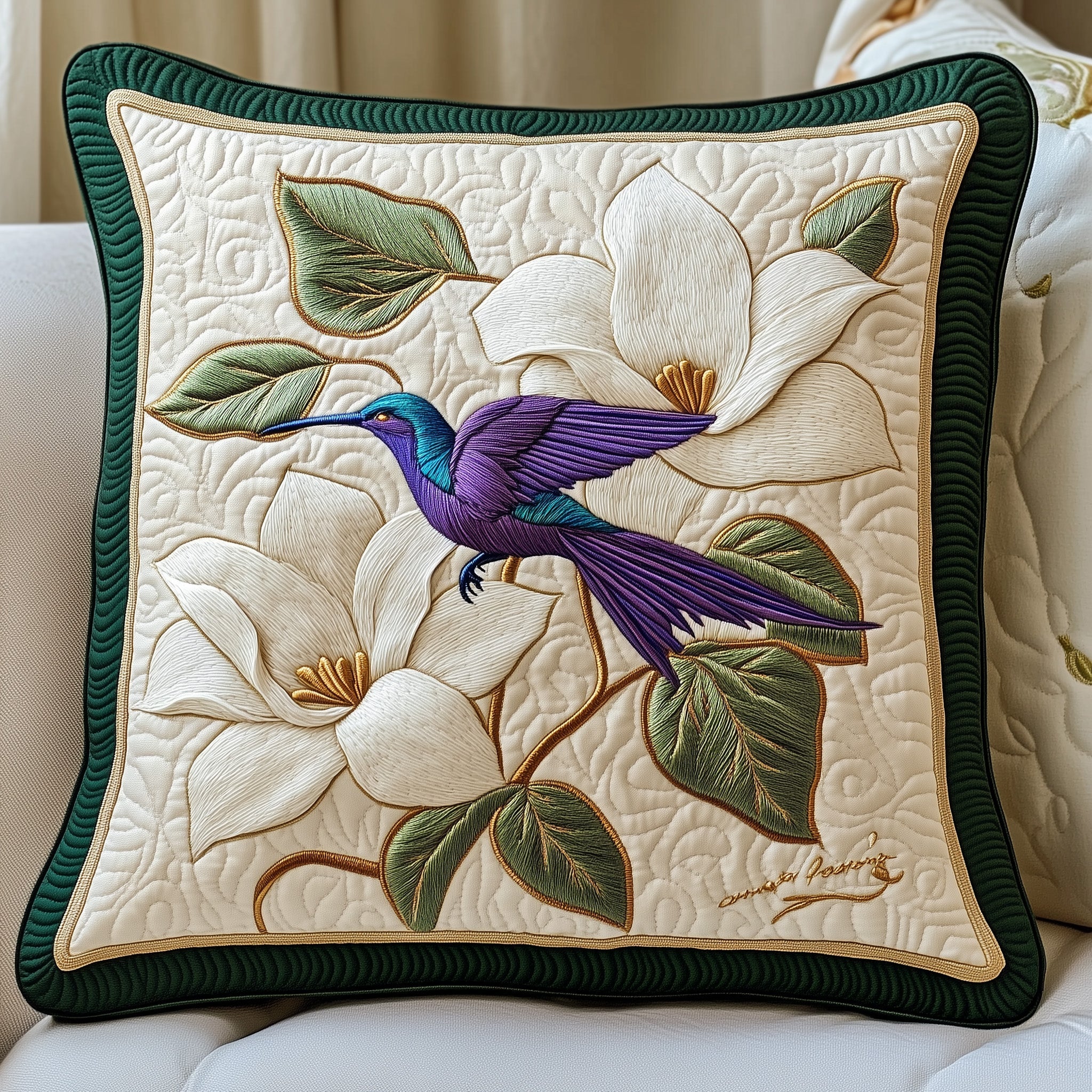 Elegant Magnolia Quilted Pillow Case Throw Pillow Cover ItemAwesome Gifts For Hummingbird Lovers