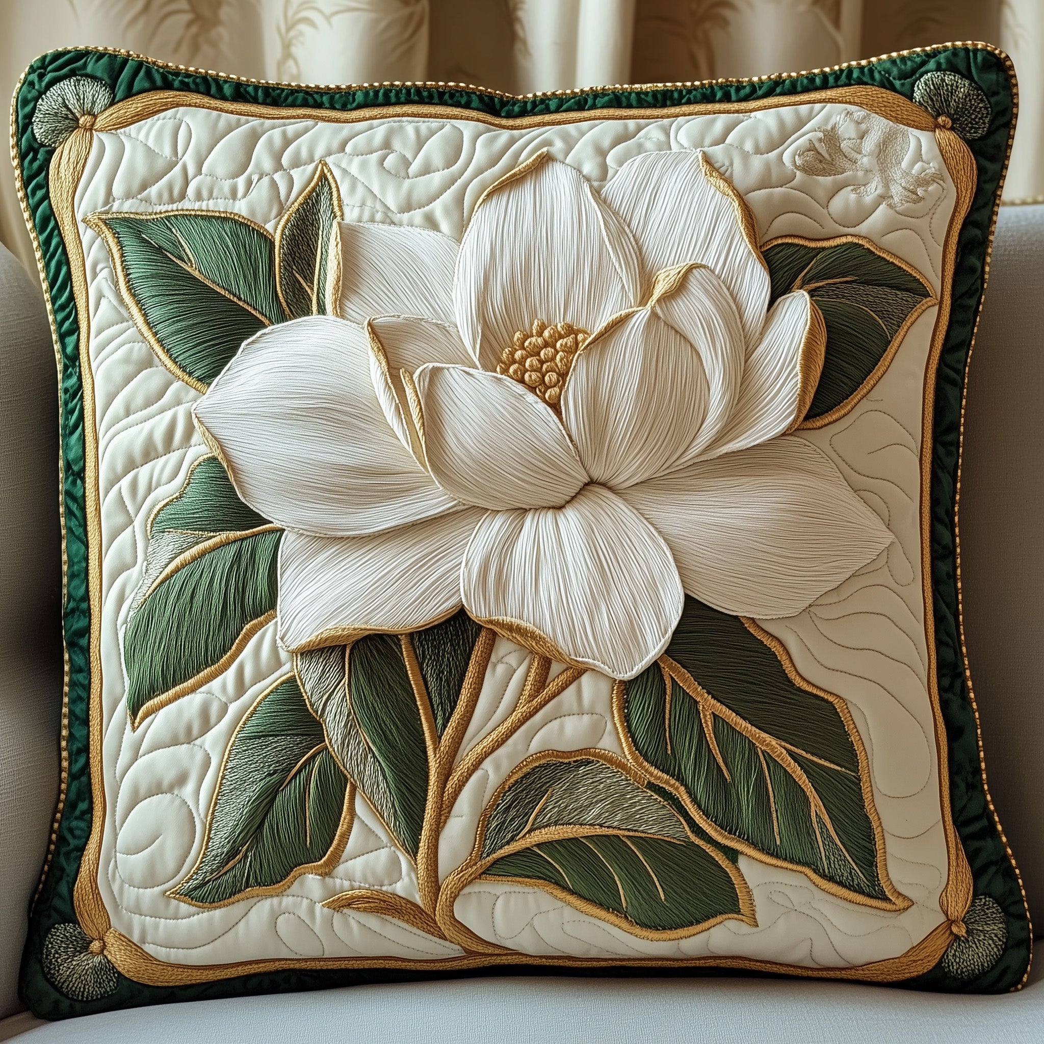 Elegant Magnolia Quilted Pillow Case Throw Pillow Cover ItemChristmas Present Ideas For Grandmother